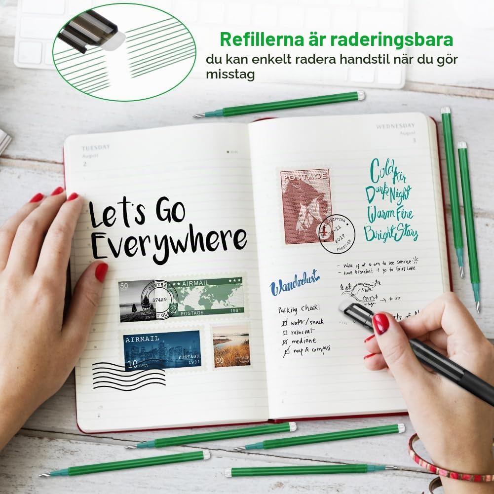 Detalle 2 de Vicloon 12 stuks groen – påfyllning till raderbar gelpenna, 0,7 mm