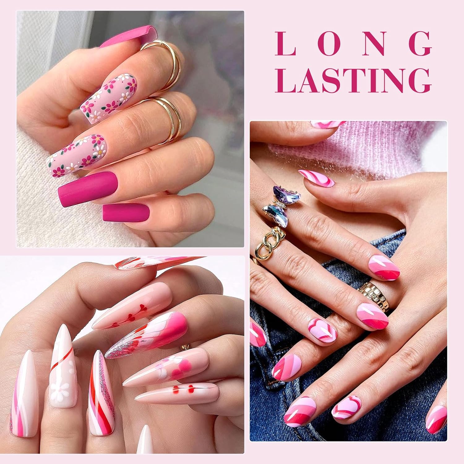 Detalle de CANNI Pink Gel Nail Polish Set (6 Soft Rose & Light Pink Shades) with 3D Crystal Labels