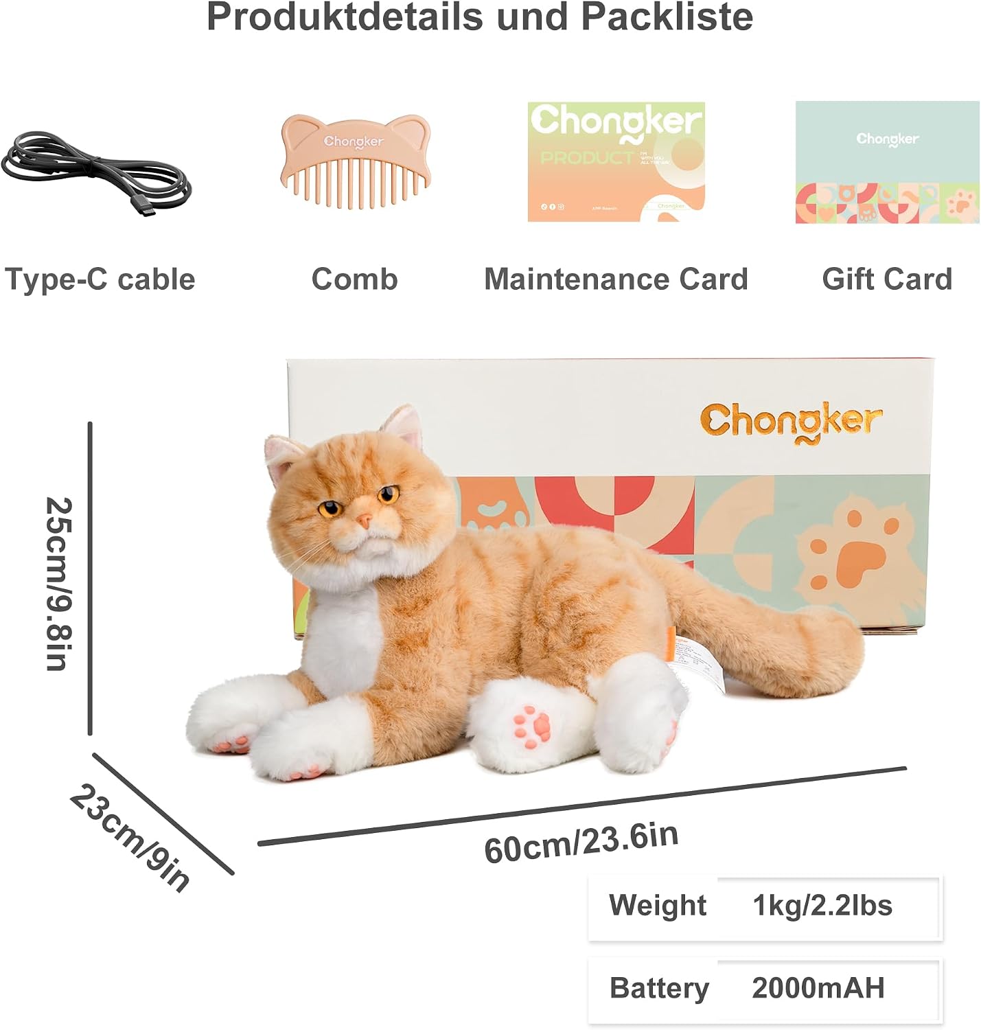 Thumbnail 6 de Chongker Roboterkatze – Interaktiver Plüschfreund mit realistischem Herzschlag und Schnurren (Orange)