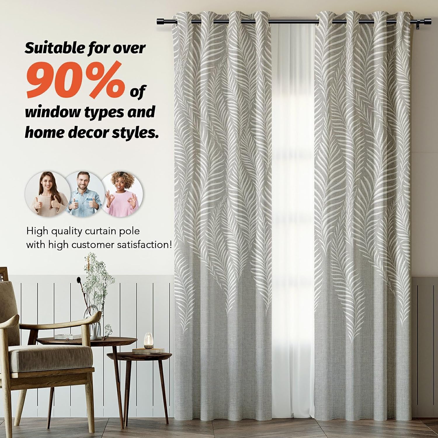 Detalle de Time Forest Black Extendable Curtain Rods for Eyelet Curtains – 76–380 cm, 2-Pack