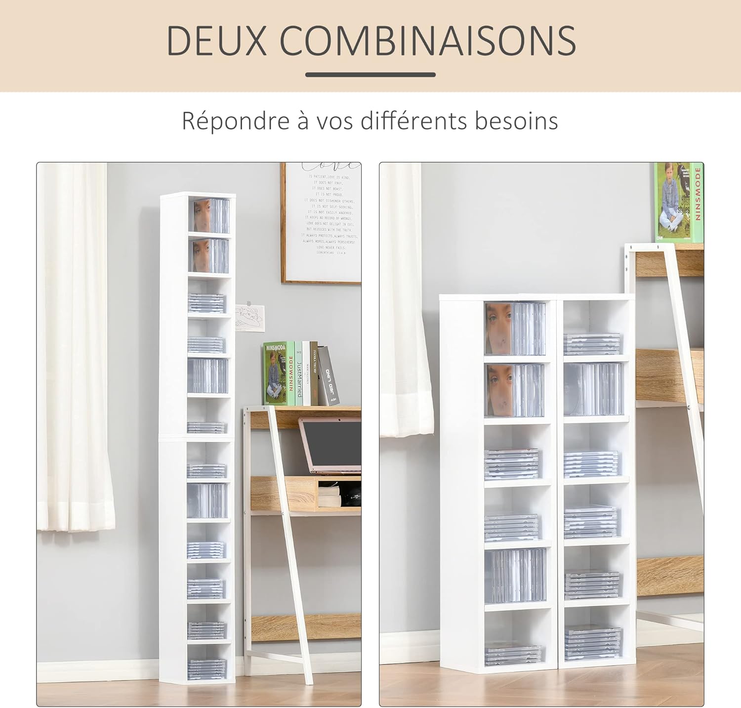 Thumbnail 4 de HOMCOM Lot de 2 étagères colonnes Armoire de Rangement CD-DVD 6 + 6 Compartiments