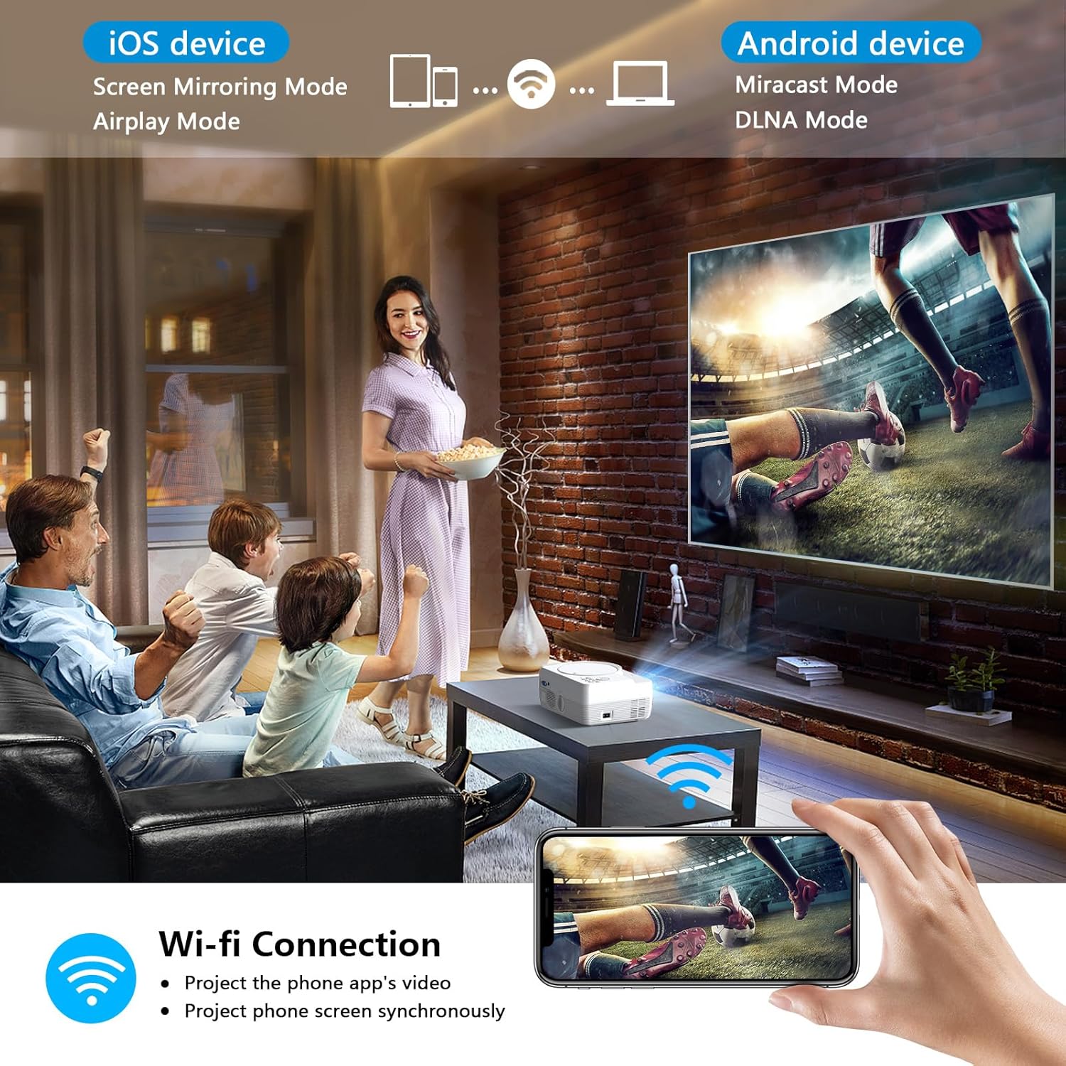 Detalle de Dxyiitoo Full HD WiFi Bluetooth Projector with Built-in DVD Player