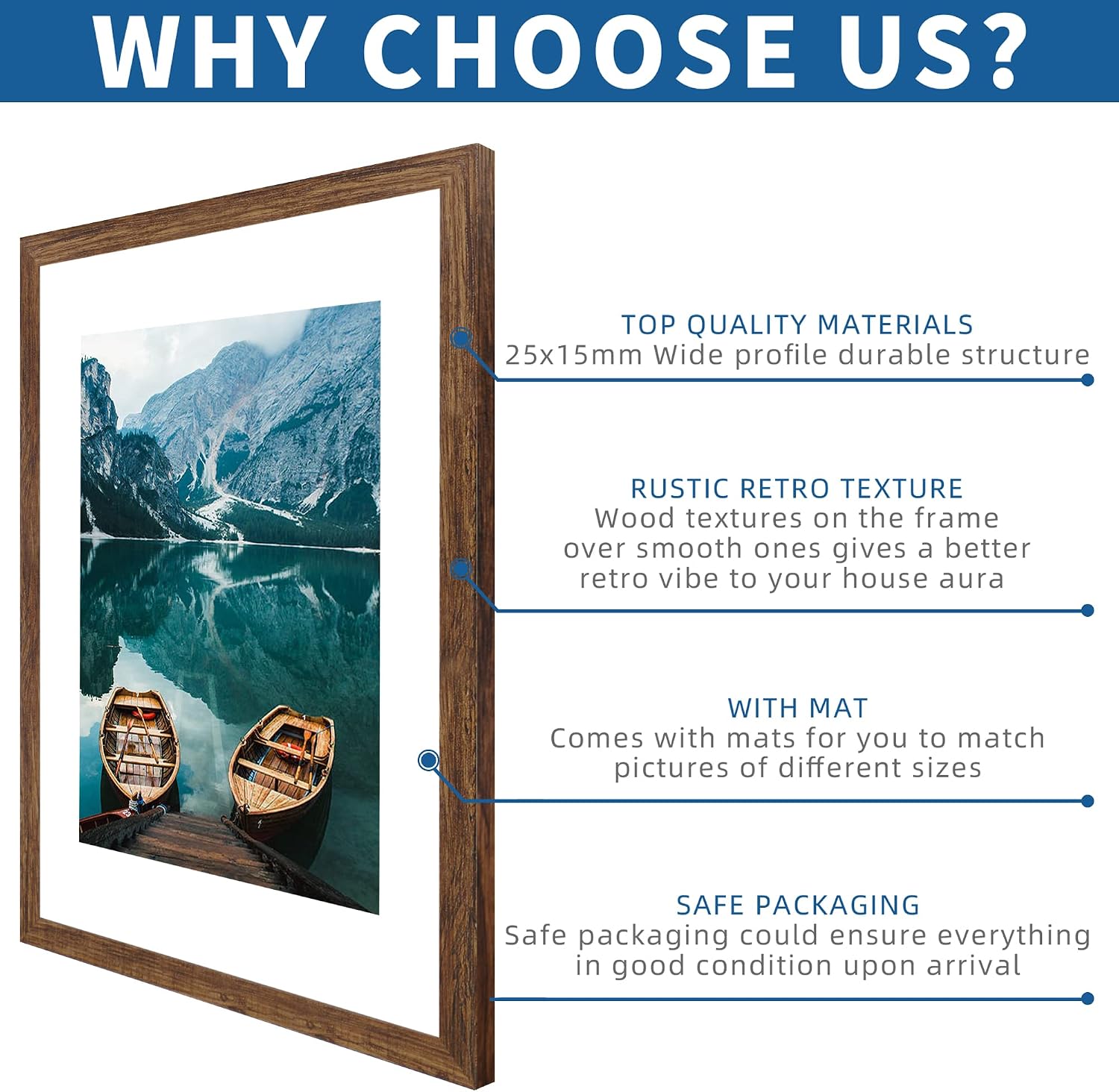 Detalle de Hongkee 22x28 Rustic Brown Wood-Style Frame Set (2-Pack) for 18x24 Photos or 22x28 Posters