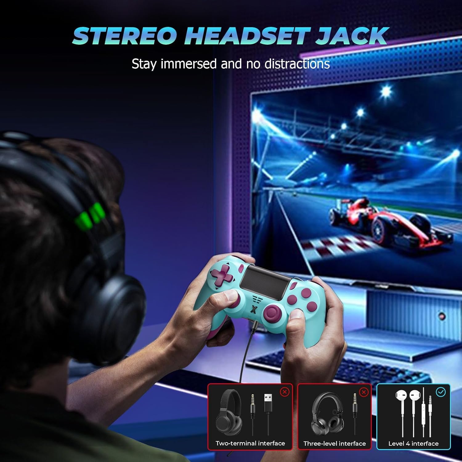 Thumbnail 5 de Suoxiom Wireless Controller für P4 (P4/Slim/Pro) – Bluetooth Gamepad mit Touchpanel, 6-Achsen-Gyro und 3,5-mm-Audiobuchse