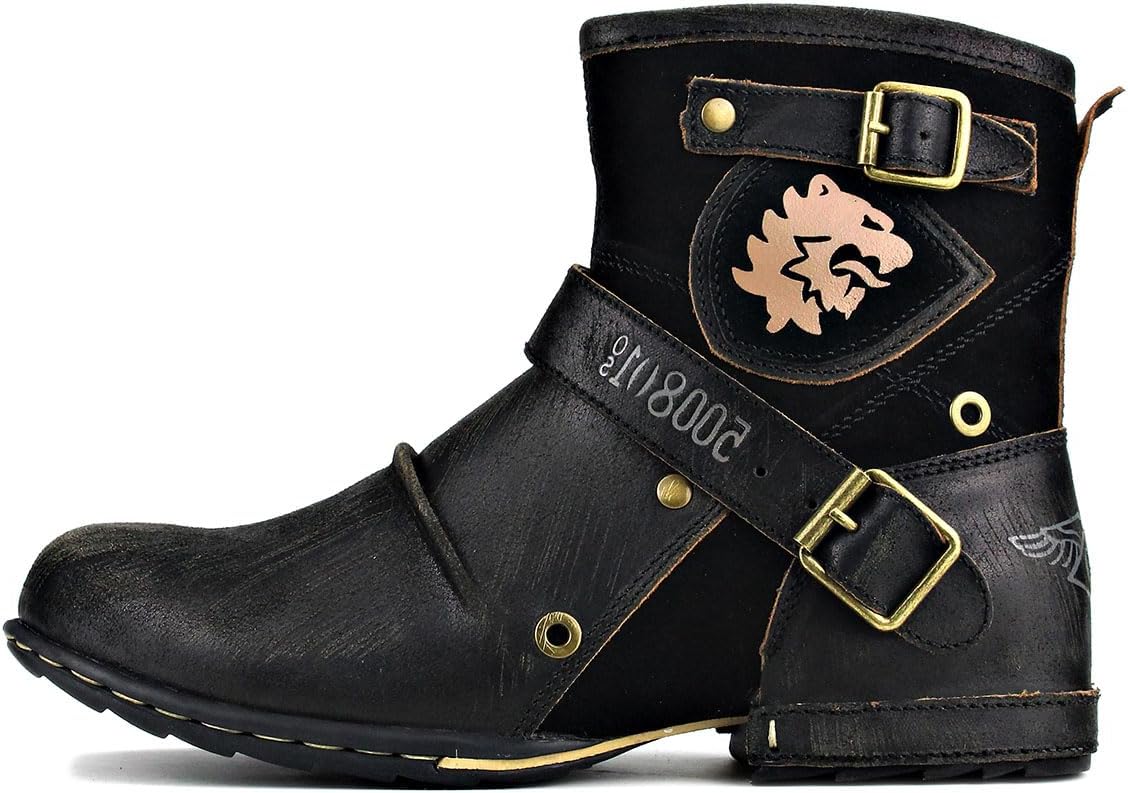 Detalle 2 de OSSTONE OS-5008-1 Herren Leder-Chukkastiefel mit Gummisohle – Worker & Biker Boot