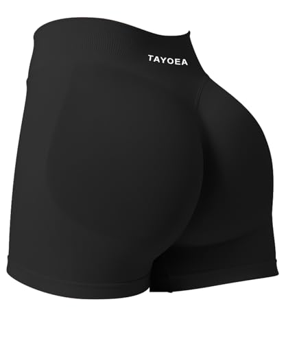Detalle de TAYOEA Sport Shorts Damen – Kurze nahtlose Push-Up Hose mit Po-Lift in Schwarz, XL