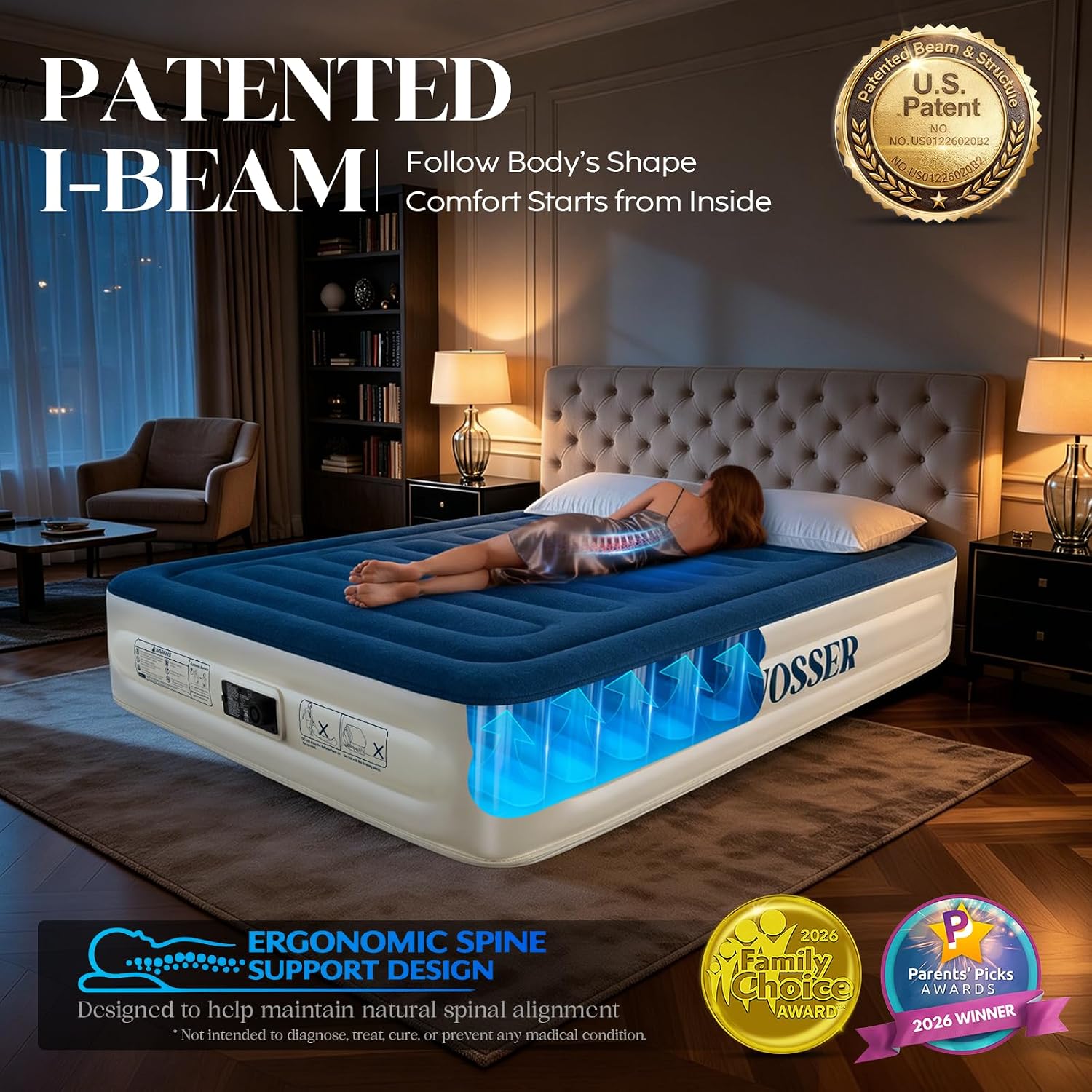 Thumbnail 2 de VOSSER Queen Air Mattress with Built-in Pump: 13-Inch I-Beam, 800 lb Capacity