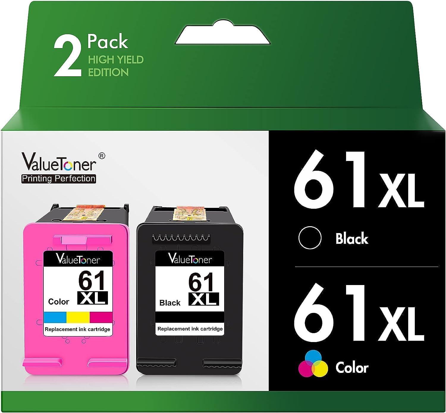 Detalle de Valuetoner 61XL Remanufactured Ink Cartridges, Black and Tri-Colour 2-Pack