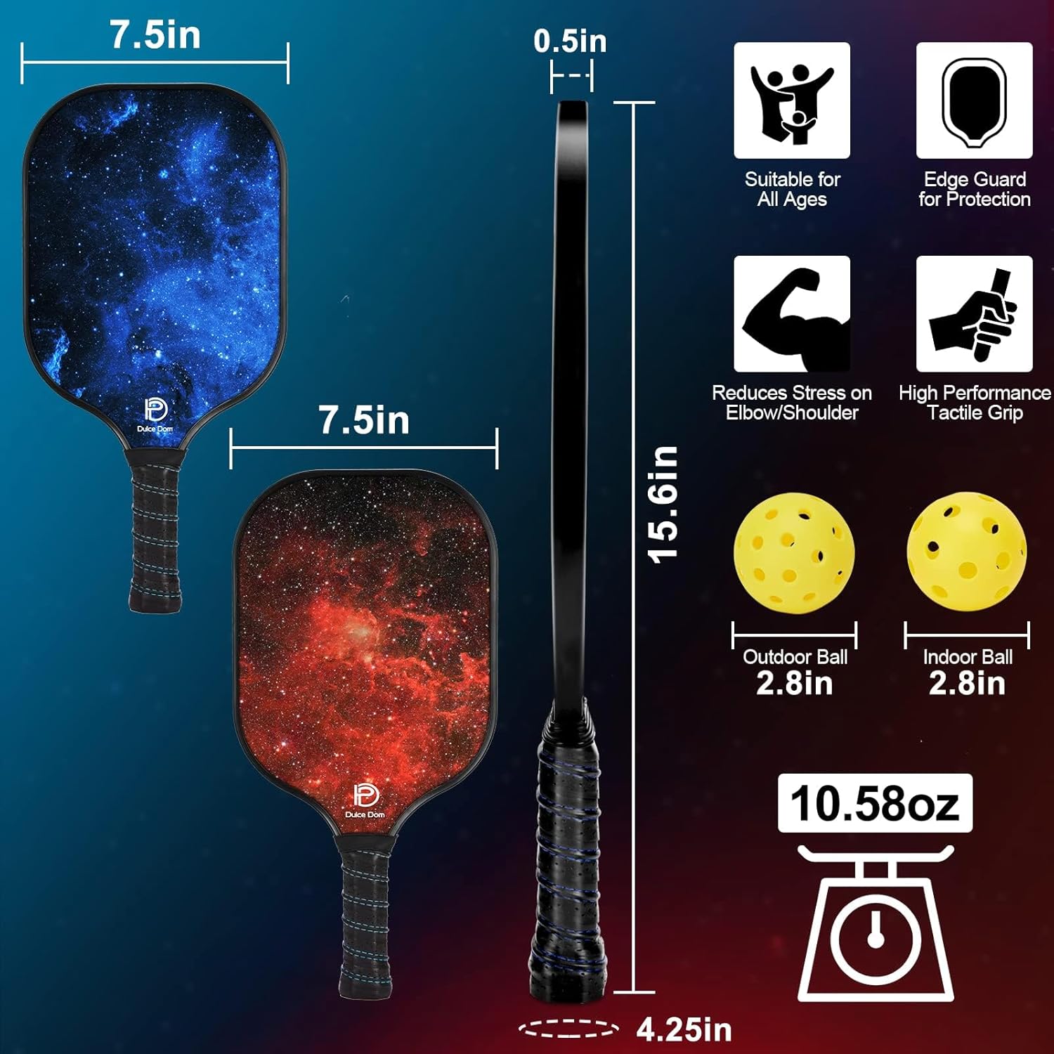 Thumbnail 3 de DULCE DOM Pickleball Paddles Set of 2/4 with Balls and Bag — USAPA Approved Training Kit