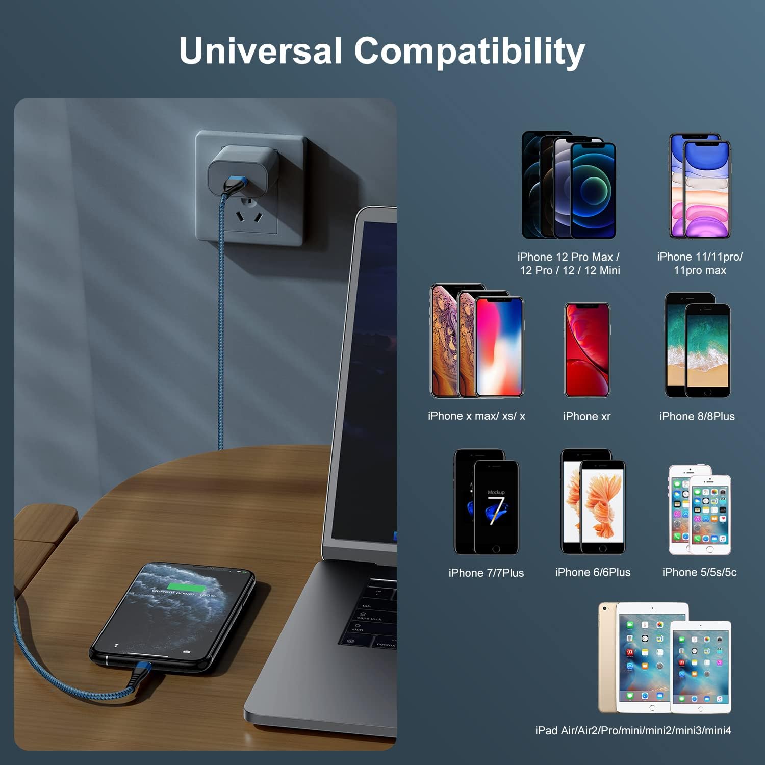 Thumbnail 6 de Essri 2-Pack Lightning Charging Cord (6 ft) — Nylon Braided USB to iPhone Cable, Blue