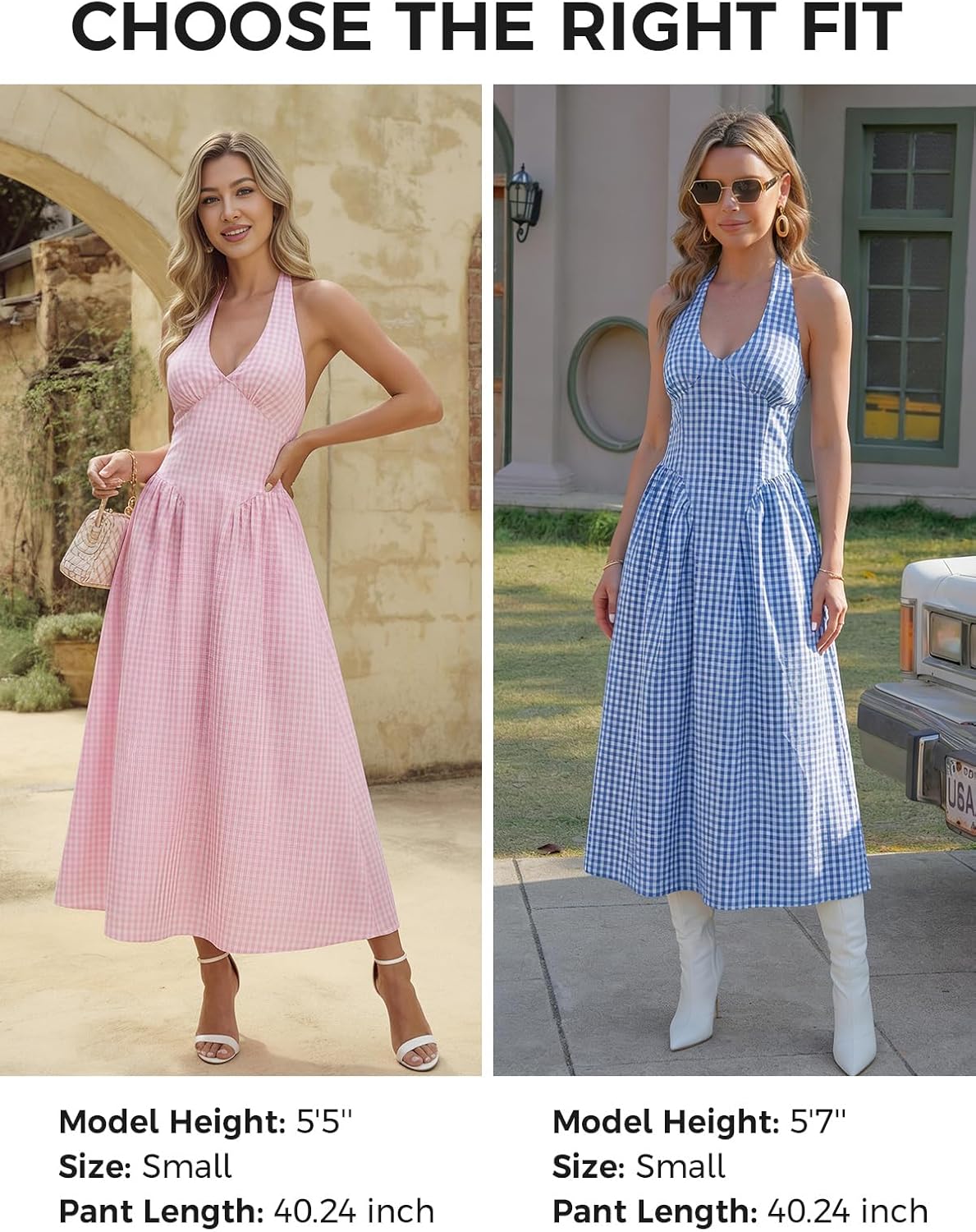 Thumbnail 5 de Wenrine Halter V Neck Corset Maxi Dress in Plaid — Backless, Smocked Tie Back Summer Elegance