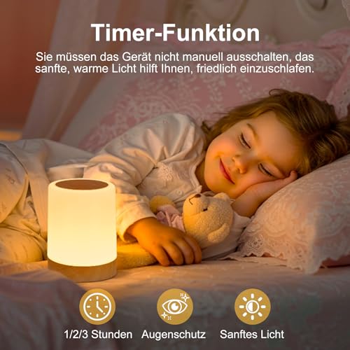 Detalle de Dorifun LED Nachttischlampe Touch Dimmbar 2er Set – Kabellos, Timer & Memory, 256 RGB Farben