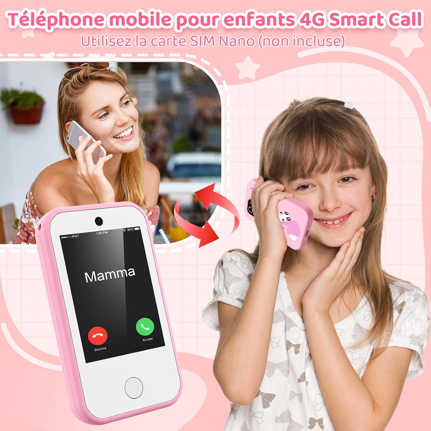 Thumbnail 1 de Tosaju Téléphone portable 4G pour enfants avec double caméra et écran tactile 2,8 pouces (renard rose)