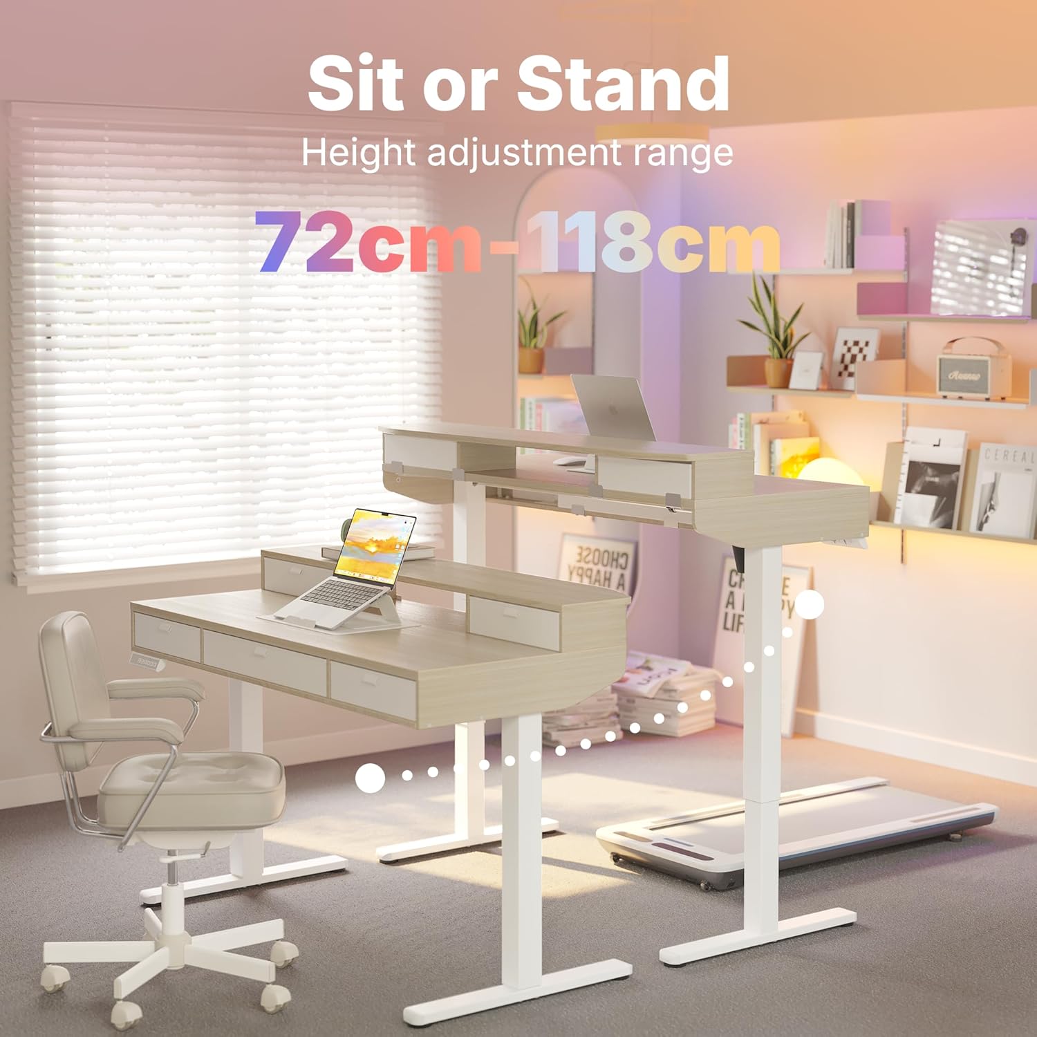 Thumbnail 5 de HUANUO 100 x 60cm Small Standing Desk with Drawers