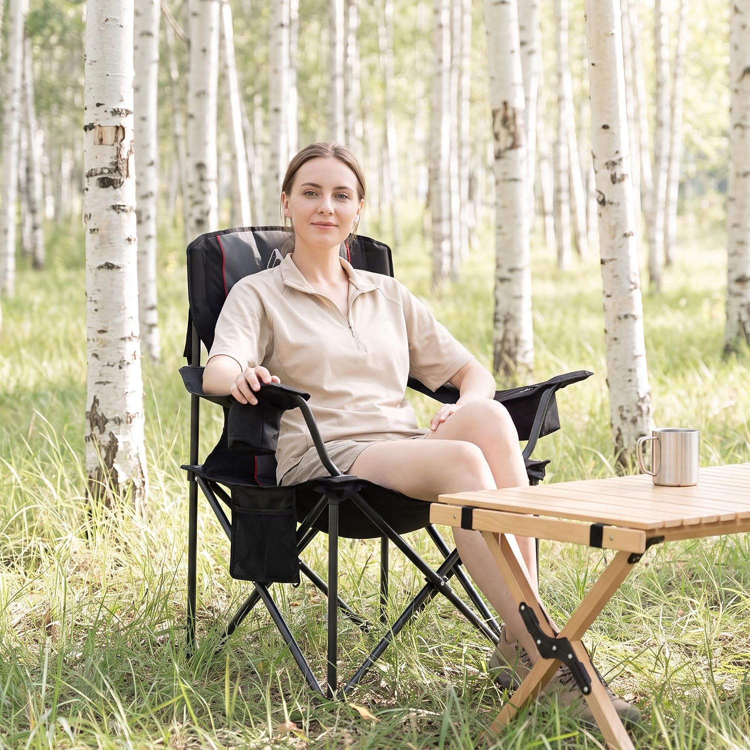 Detalle 2 de ARURU 227 Oversized Folding Camping Chair, Padded with Cooler and Pockets