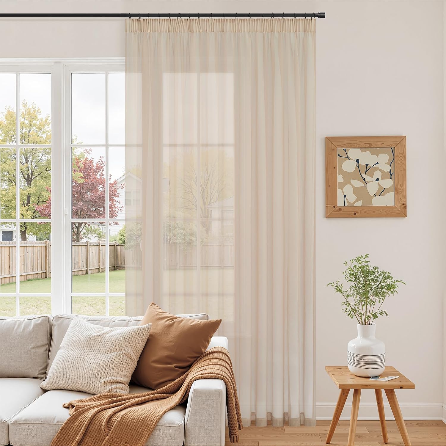 Thumbnail 1 de Topfinel Voile-Vorhang Beige 228 x 228 cm – 1 Stück, Kräuselband für Schienensysteme
