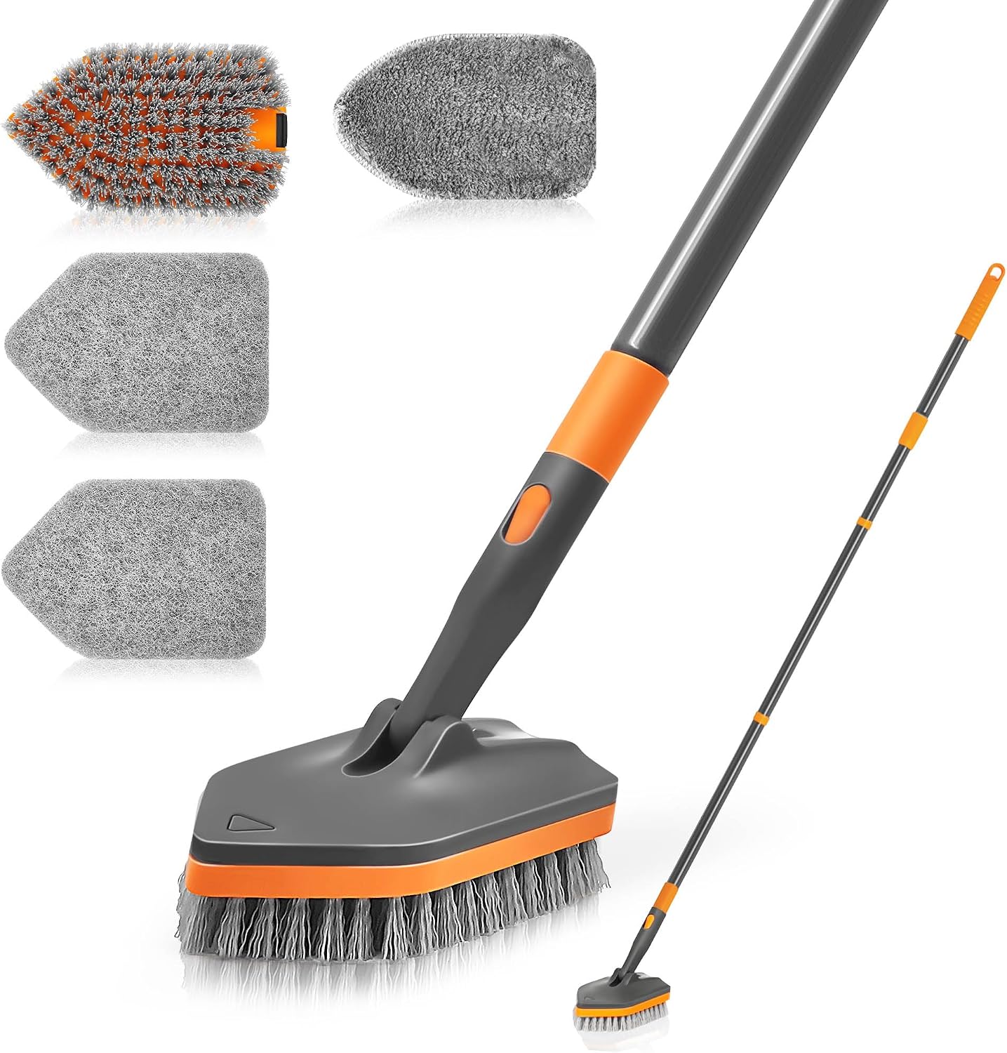 Thumbnail 6 de NEWE telescopic bathroom cleaning brush with rotating 180° head and 4 scrub heads (grey/red) for tubs, tiles and toilets