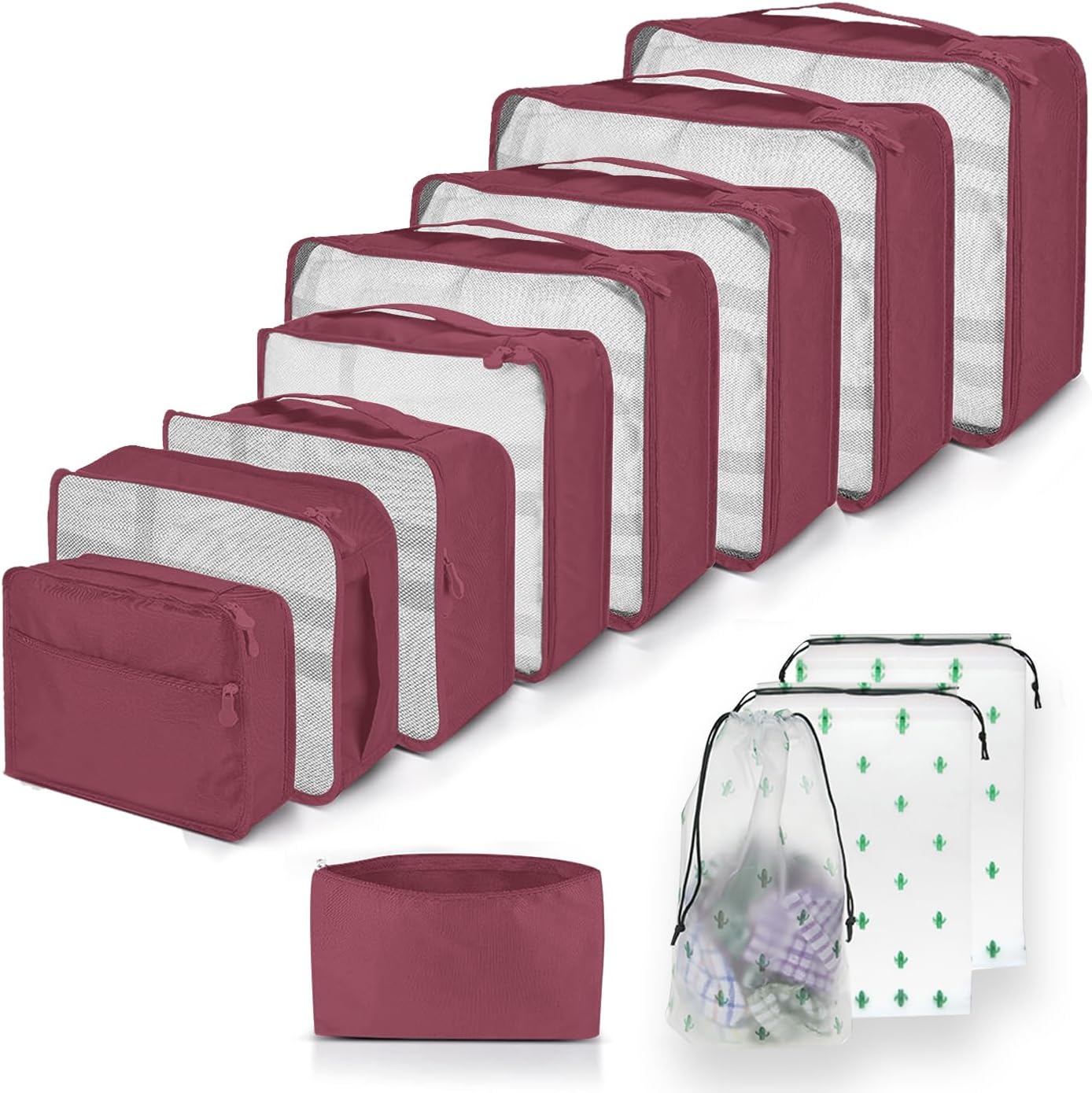 Detalle de Große Koffer Organizer Set (12-teilig) – wasserdichte Packwürfel, Travel Organizer für Gepäck, Weinrot