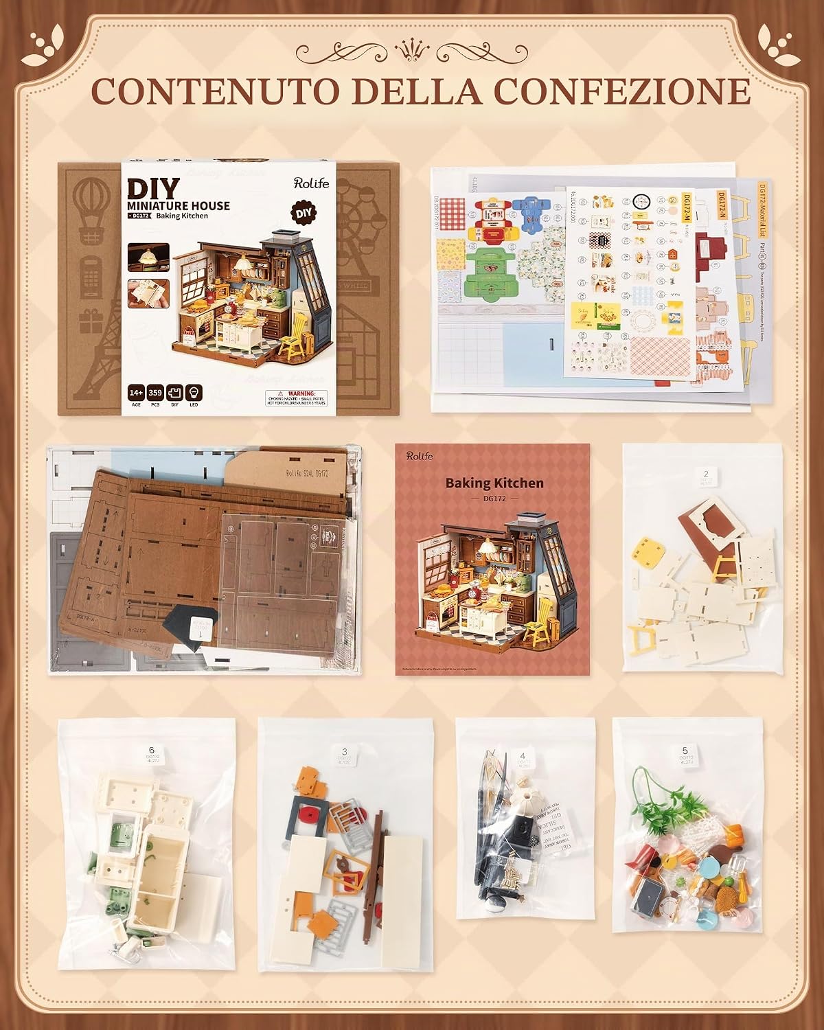Thumbnail 6 de Rolife Casa delle Bambole Cucina da Forno – kit fai-da-te con angolo libreria e illuminazione