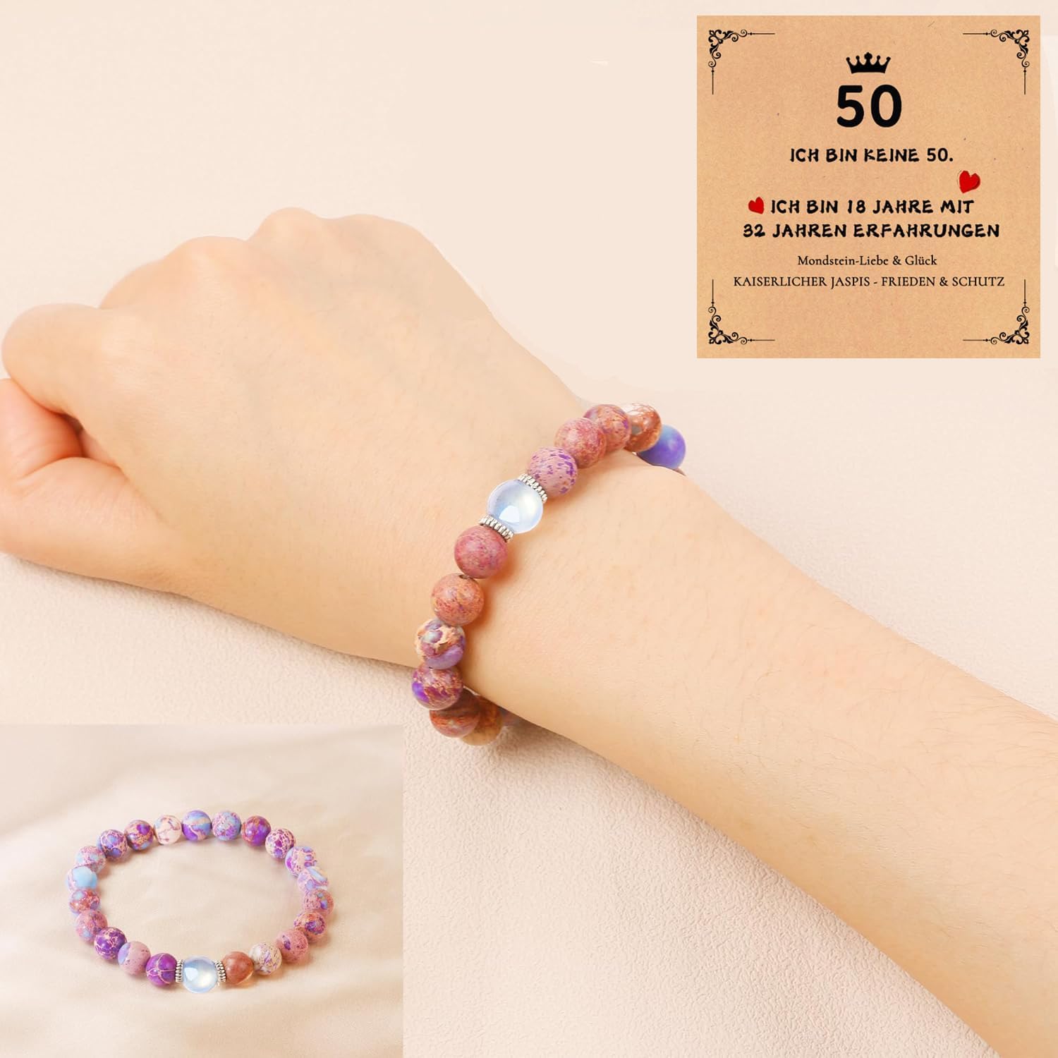 Thumbnail 1 de kiimiipa Armband aus Naturstein zum 50./60. Geburtstag für Frauen – mit Karte & Geschenkbox