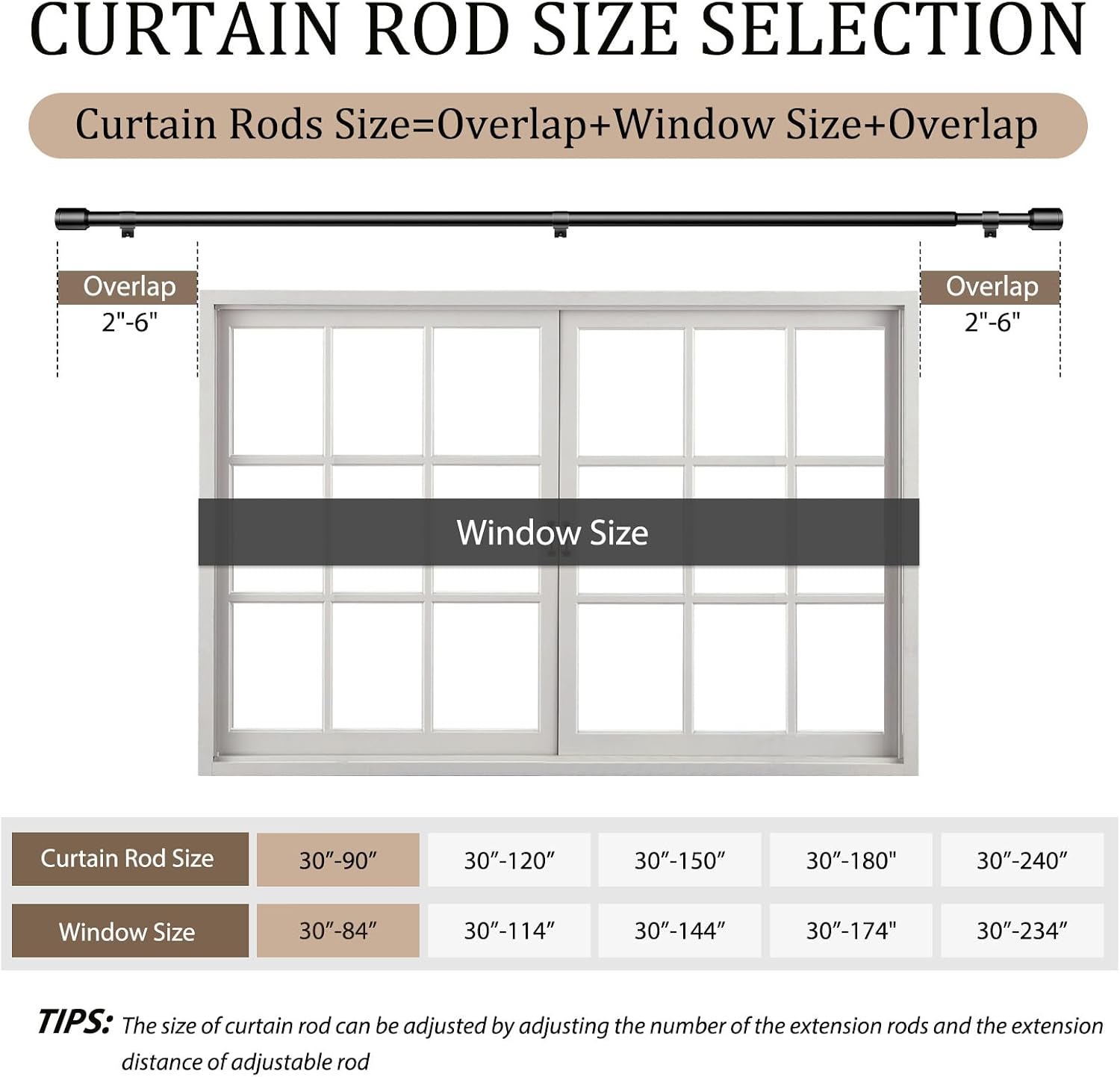 Detalle de Edidonson CR30120Bl2P 2-Pack Curtain Rods, 1-Inch Matte Black, 84–120-Inch
