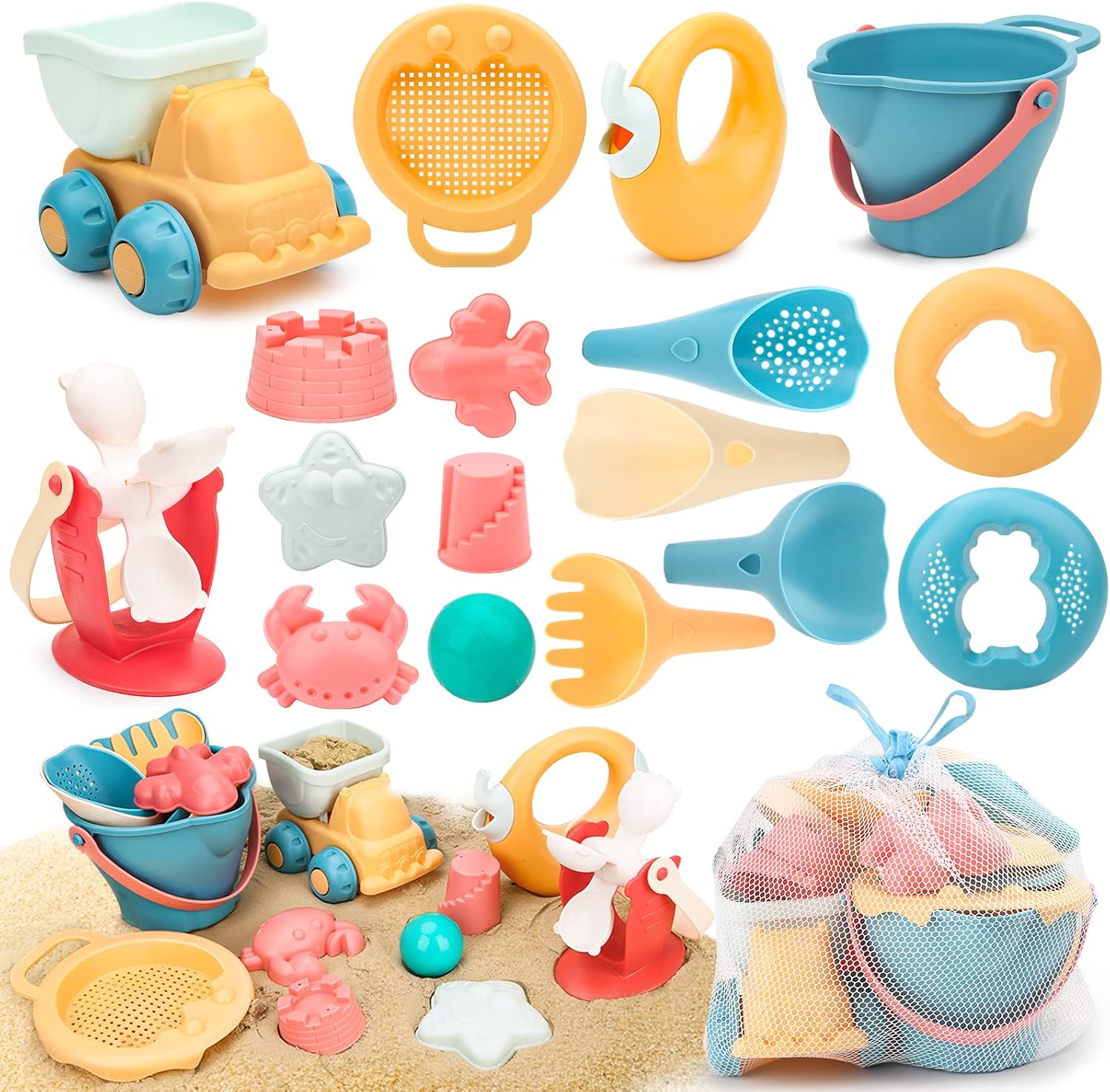 Detalle de Sanlebi 17‑teiliges Strandspielzeug-Set mit Netztasche – Sandkasten-Equipment für Kinder