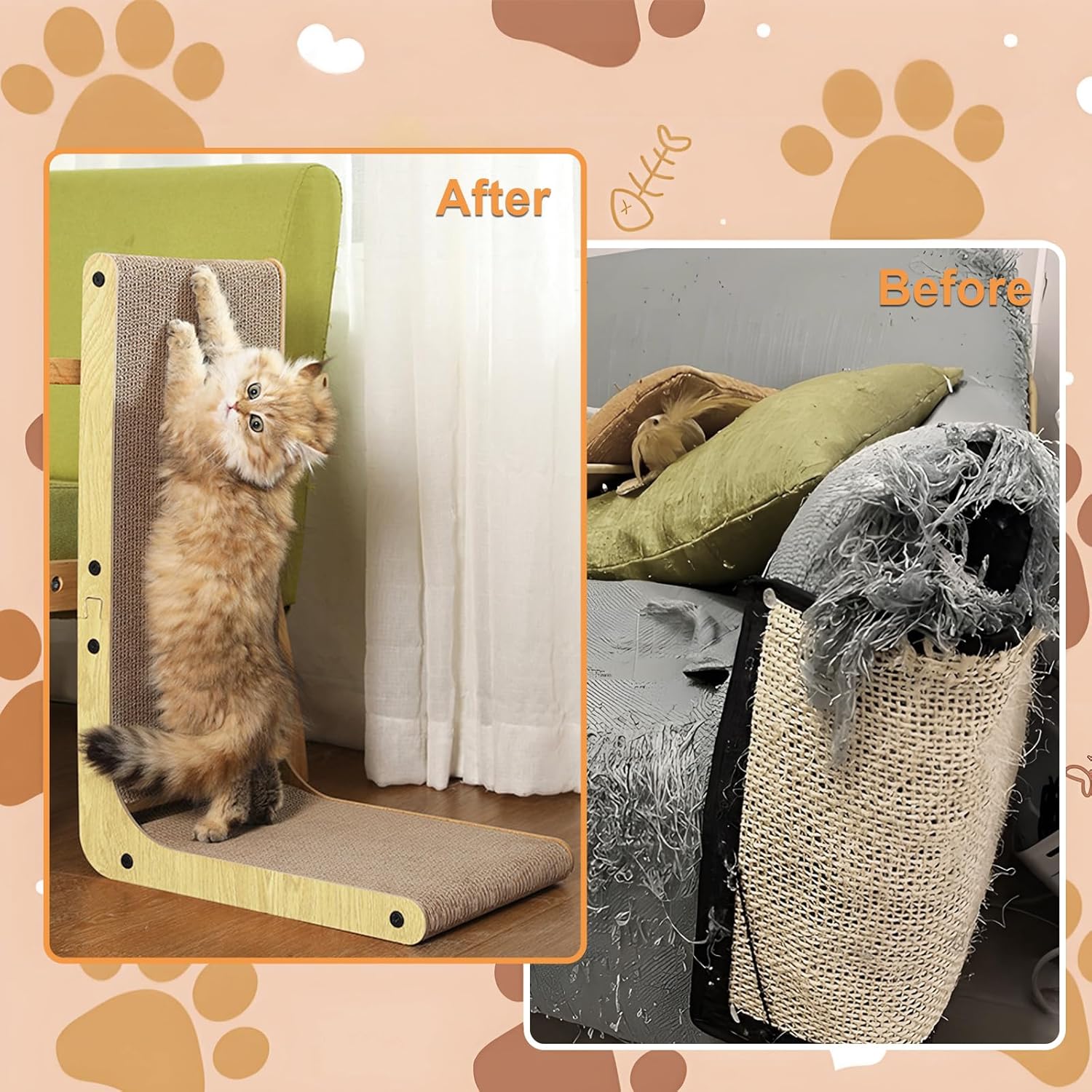 Thumbnail 5 de Cardboard Cat Scratcher, Durable L‑Shaped Cardboard Scratching Board for Indoor Cats