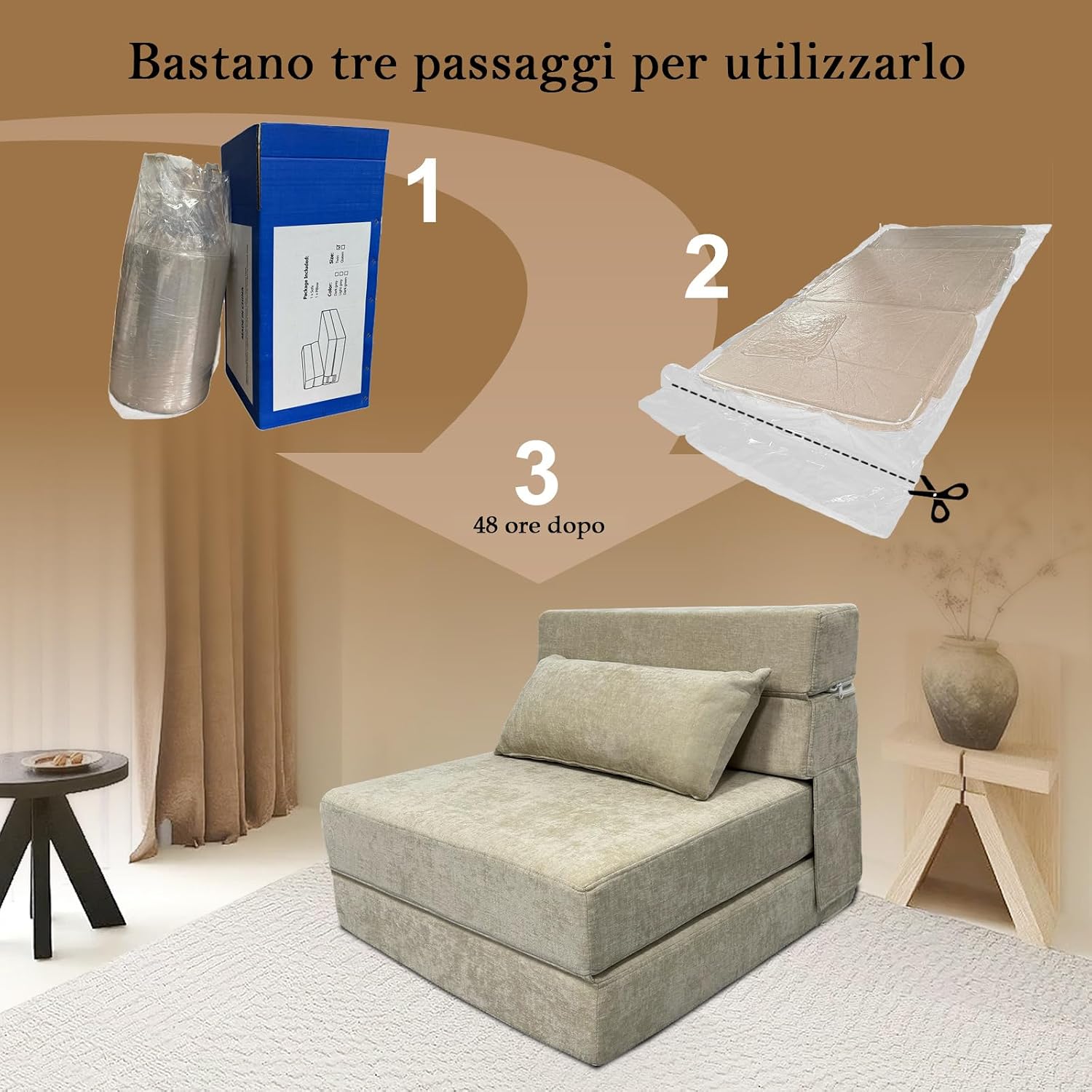Thumbnail 3 de ANONER 70 x 190 Divano letto pieghevole Beige 🛋