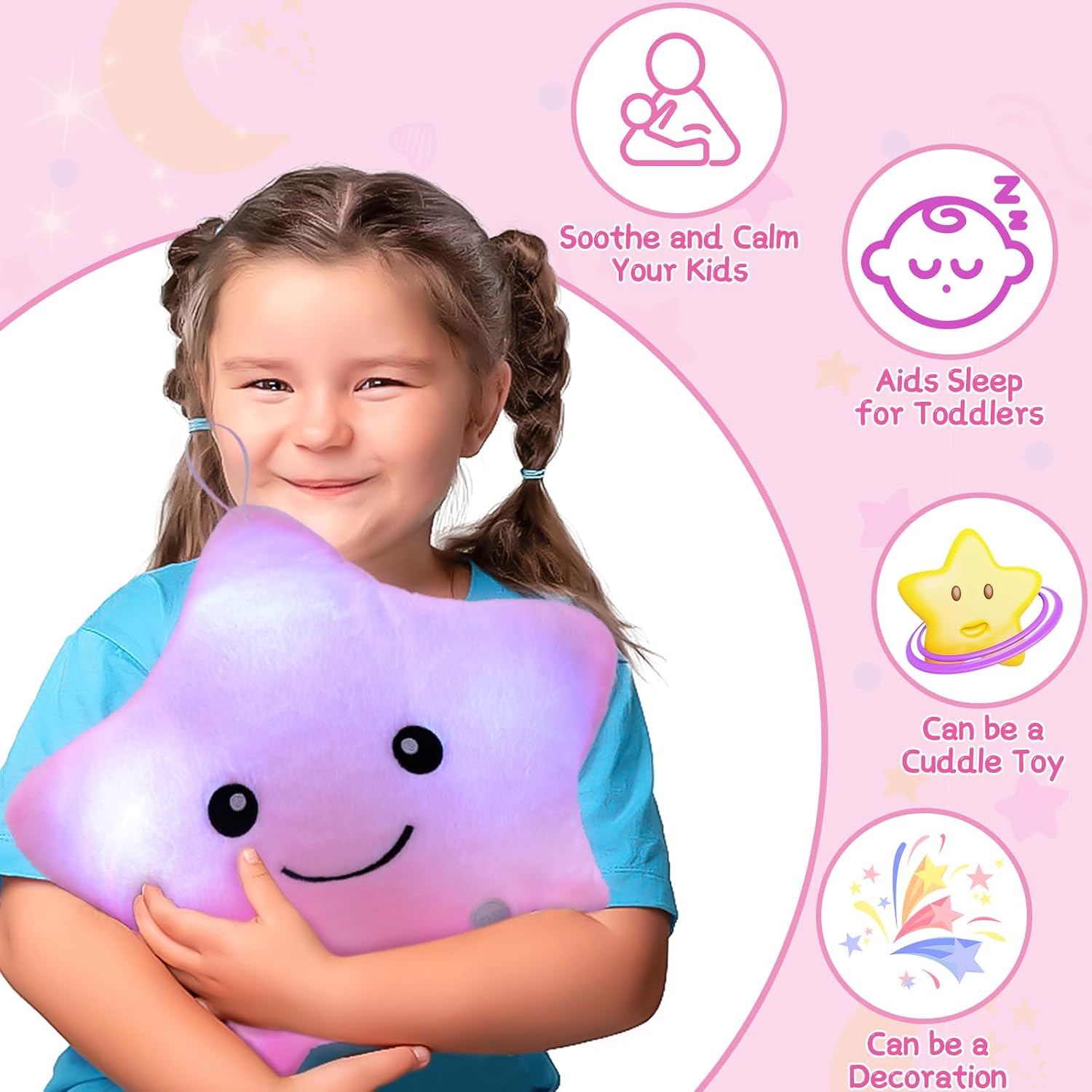 Detalle de NYOBABE Light Up Star Teddy sensory toy for autism & sleep calming (Pink)