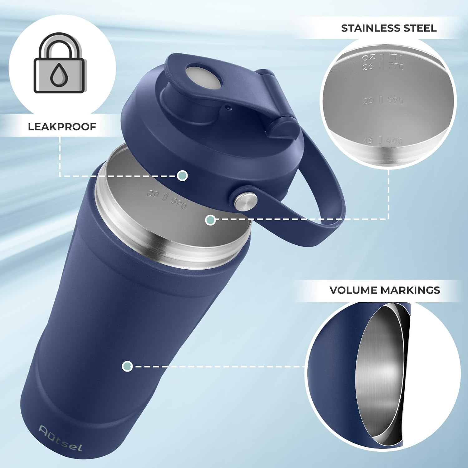Thumbnail 4 de Autsel Protein Shaker - 750ml Stainless Steel Shaker Bottle