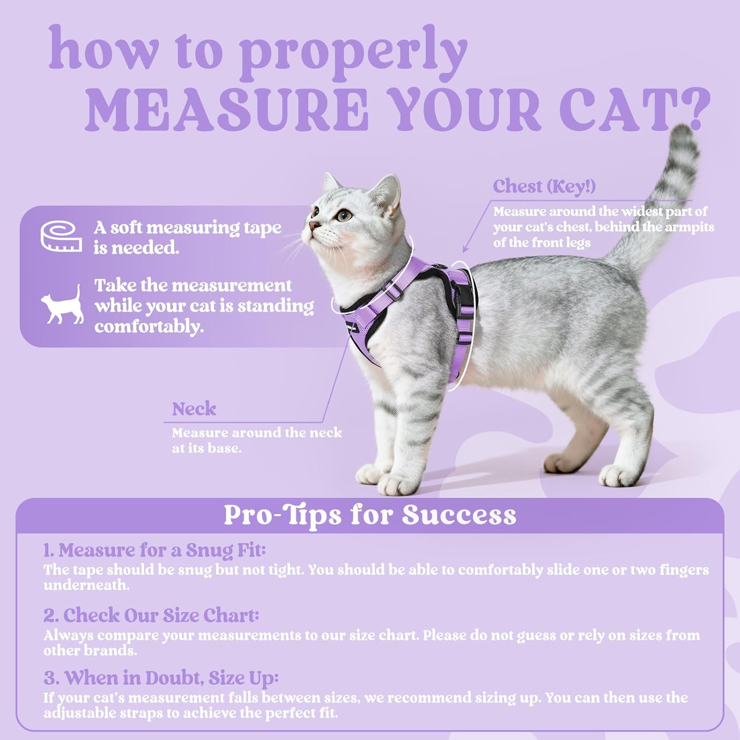 Thumbnail 1 de rabbitgoo Cat Harness and Lead Set (Escape Proof) with Reflective Adjustable Vest, Light Purple, Medium–Large (M)