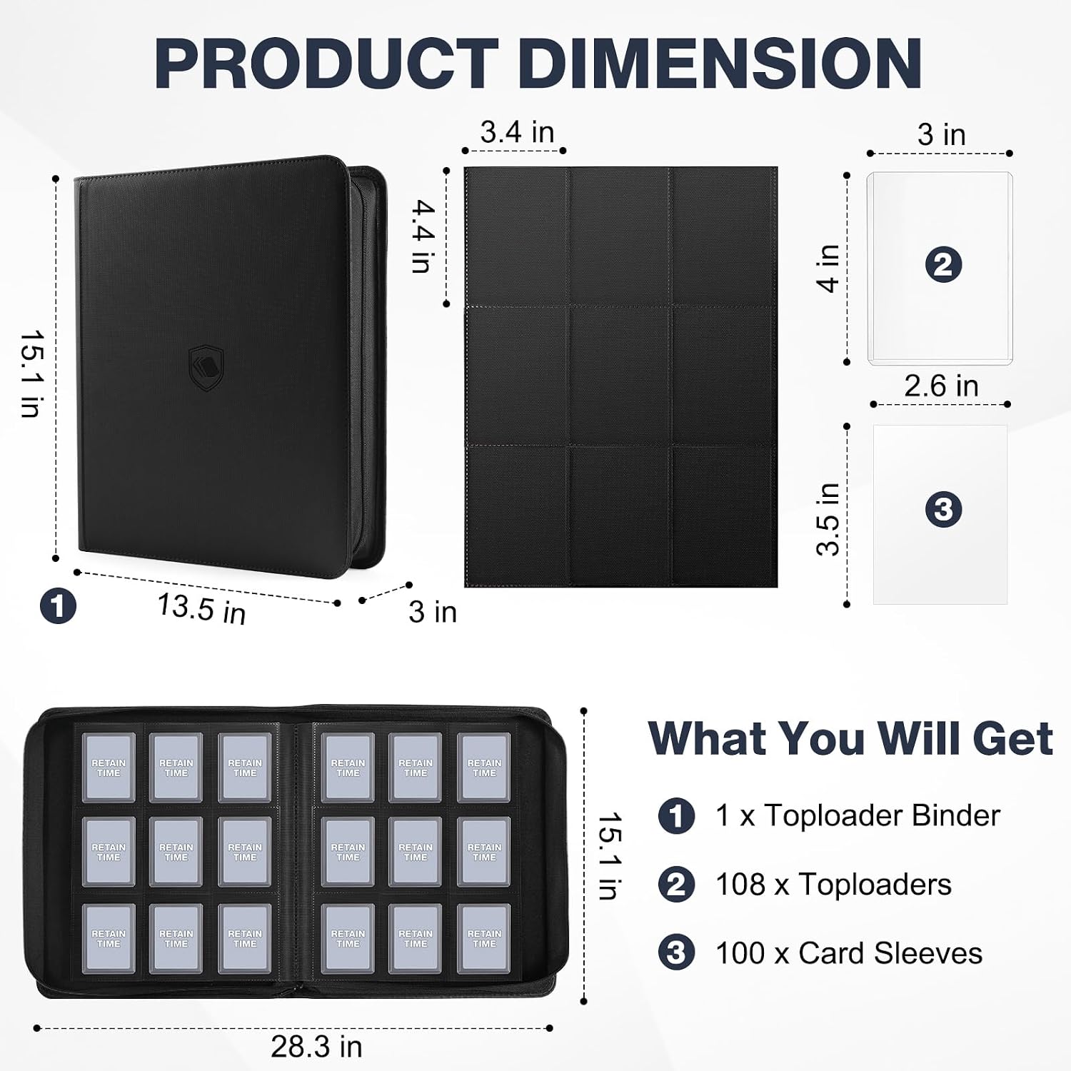 Detalle 2 de Top Loader Binder for 3x4 Cards – 360 Capacity with 108 Toploaders Included