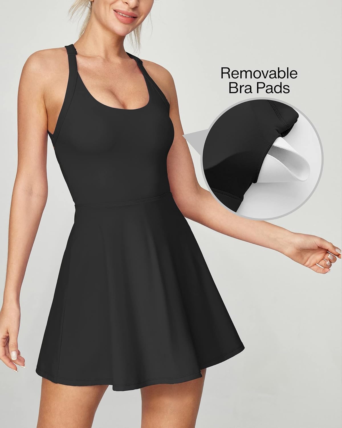 Detalle de Heathyoga Tennis Dress with Built-in Shorts and Bra — All-in-One Athletic Dress for Women