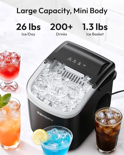Detalle de EUHOMY Countertop Ice Maker Machine with Handle (Black) – 26lbs/24H, Bullet Ice in 6 Minutes