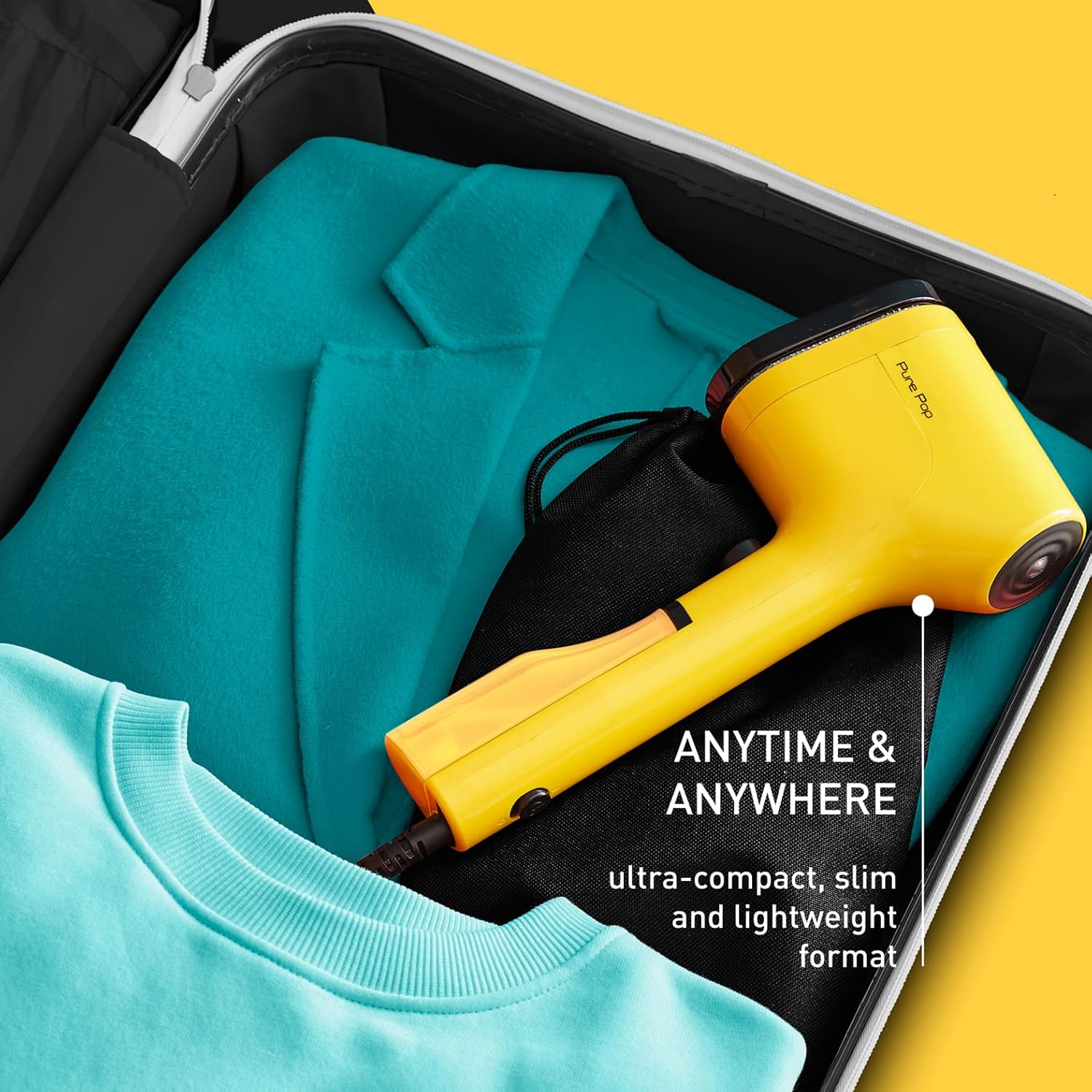 Detalle de Tefal Pure Pop Slim DT2026 handheld clothes steamer (yellow) – ready in 15 seconds, 70ml detachable tank