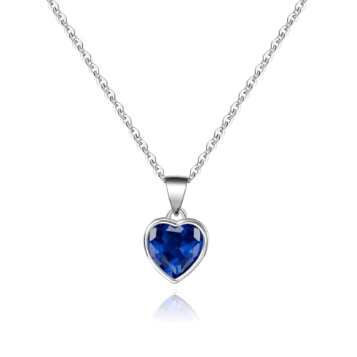 Detalle de Aliyoham Heart Pendant Necklace for Women — Blue Sapphire Crystal on Sterling Silver Chain (September Birthstone)