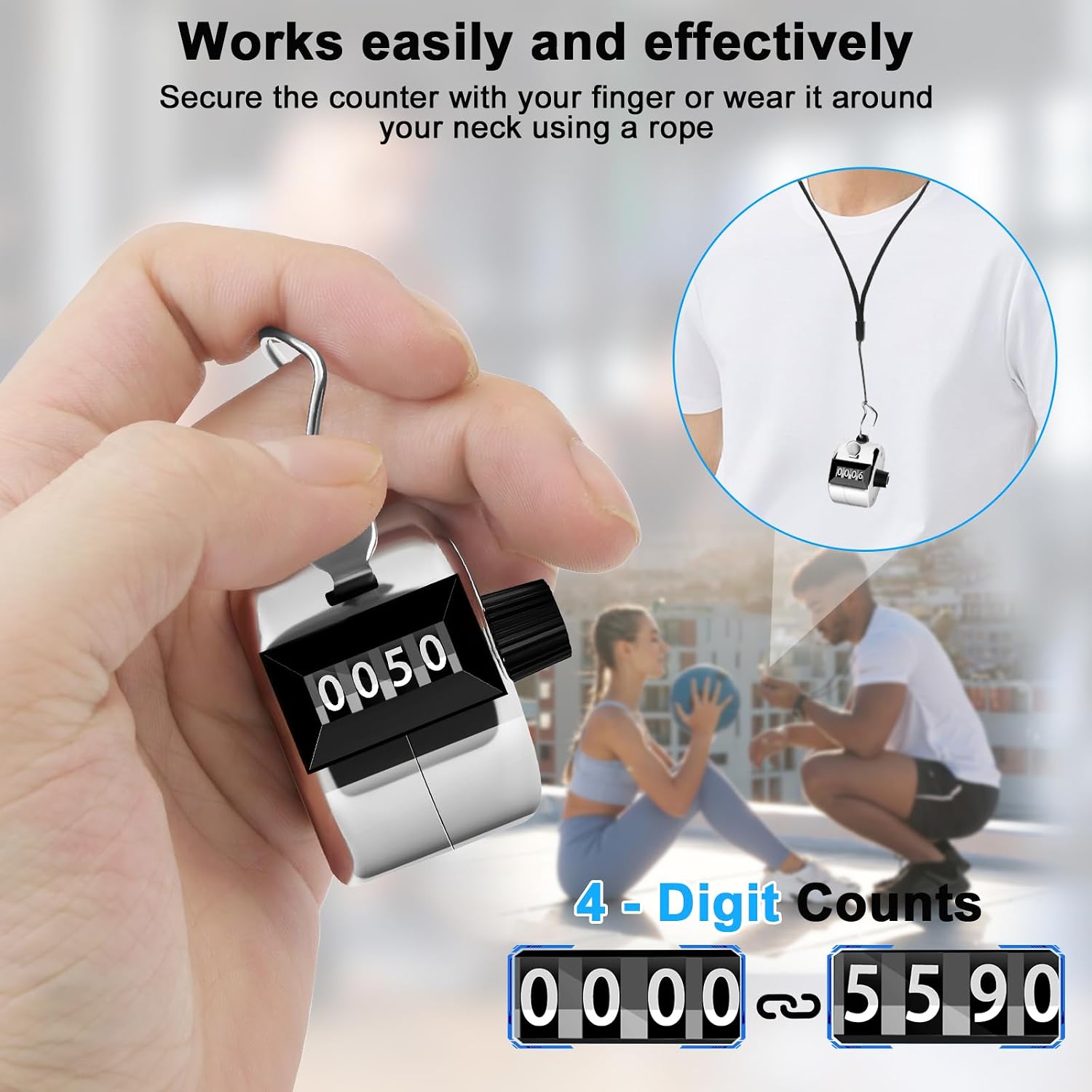 Thumbnail 3 de Decymis counter 003 Metal Hand Tally Counter, 4-Digit, 2-Pack