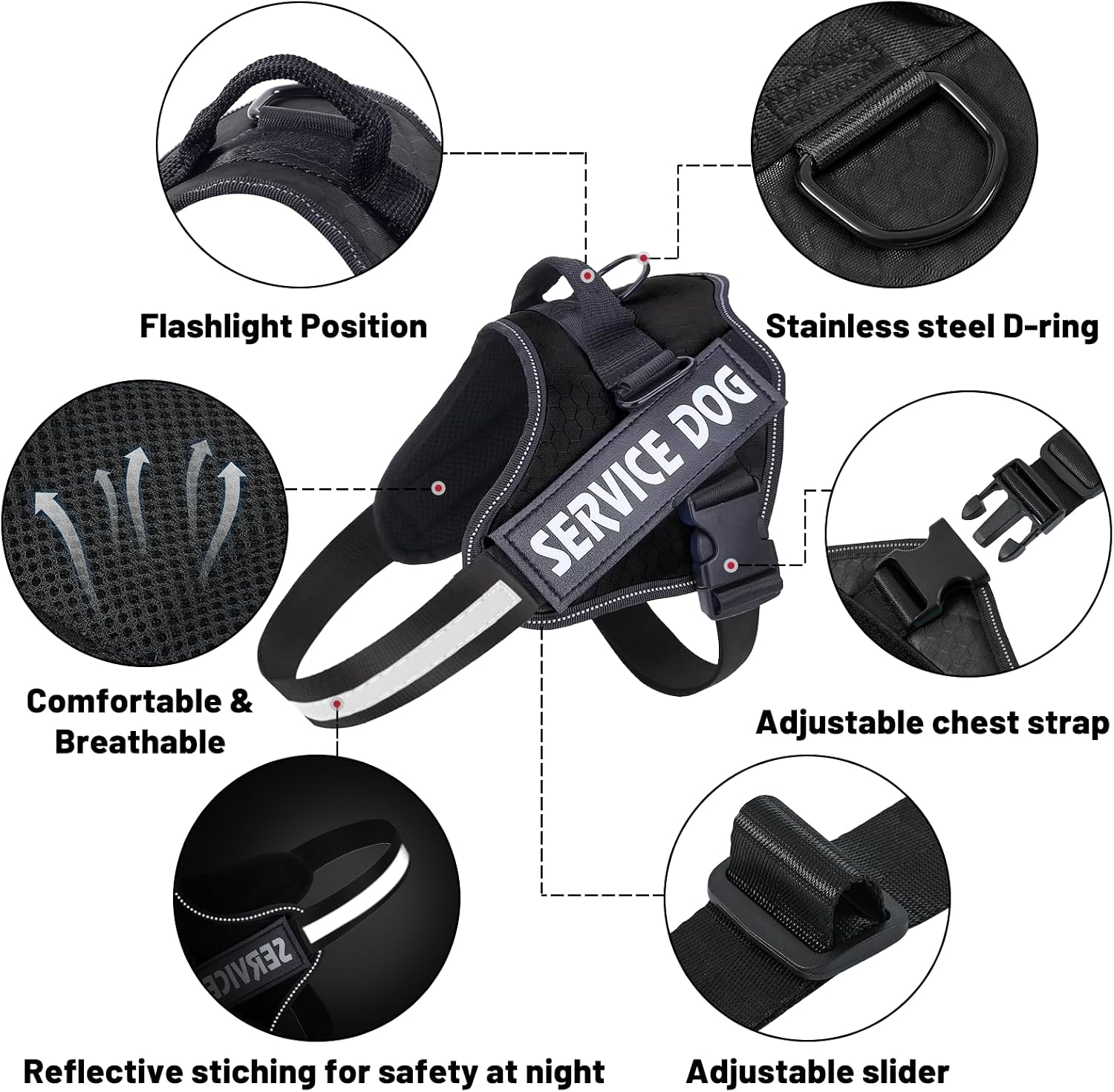 Thumbnail 2 de Belababy Soft No Pull Dog Harness Small (Black) – Adjustable service dog vest with reflective breathable comfort