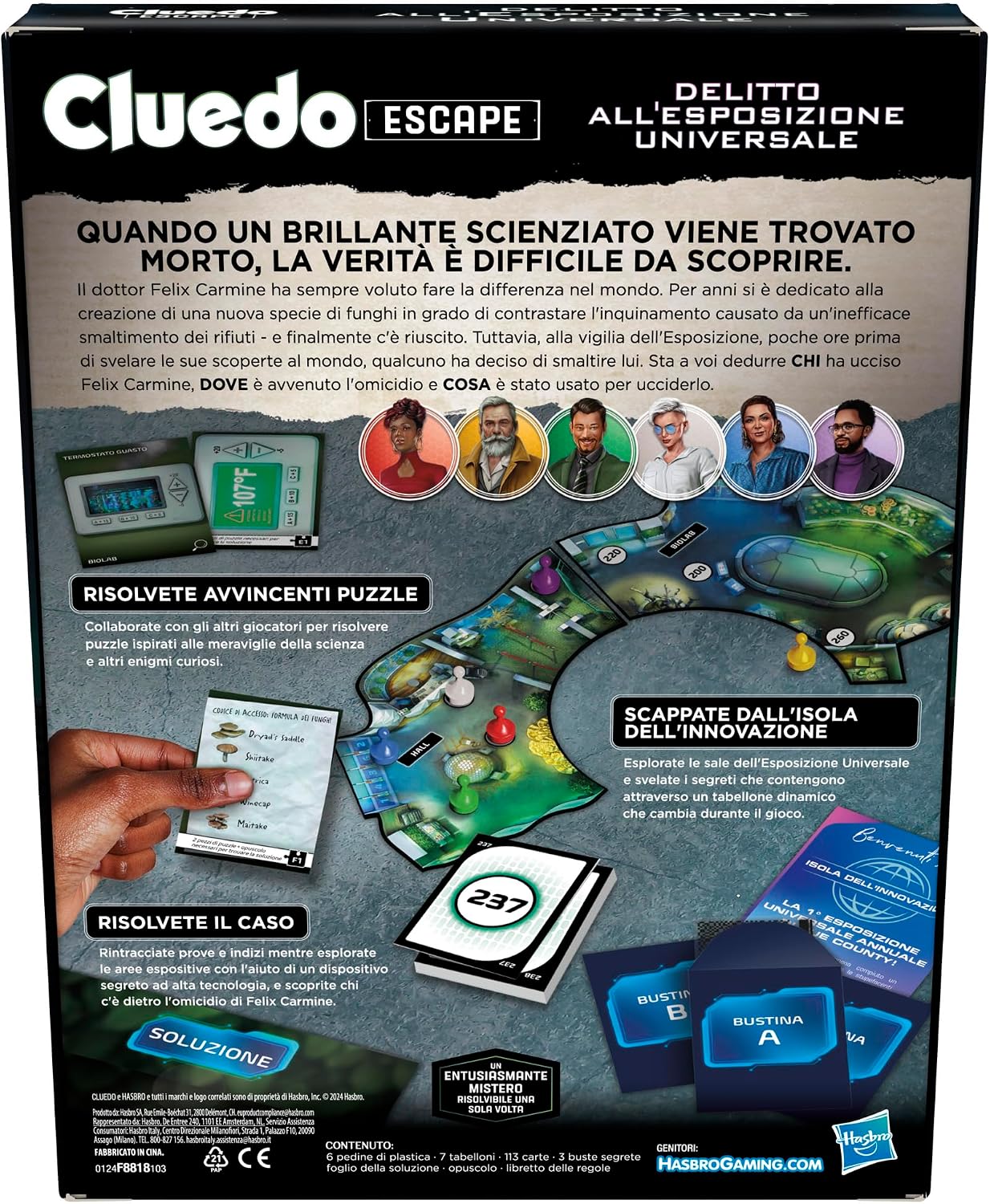 Detalle de Hasbro Gaming Cluedo Escape – Delitto all’Esposizione Universale (gioco da tavolo in stile escape room, 1-6 giocatori)