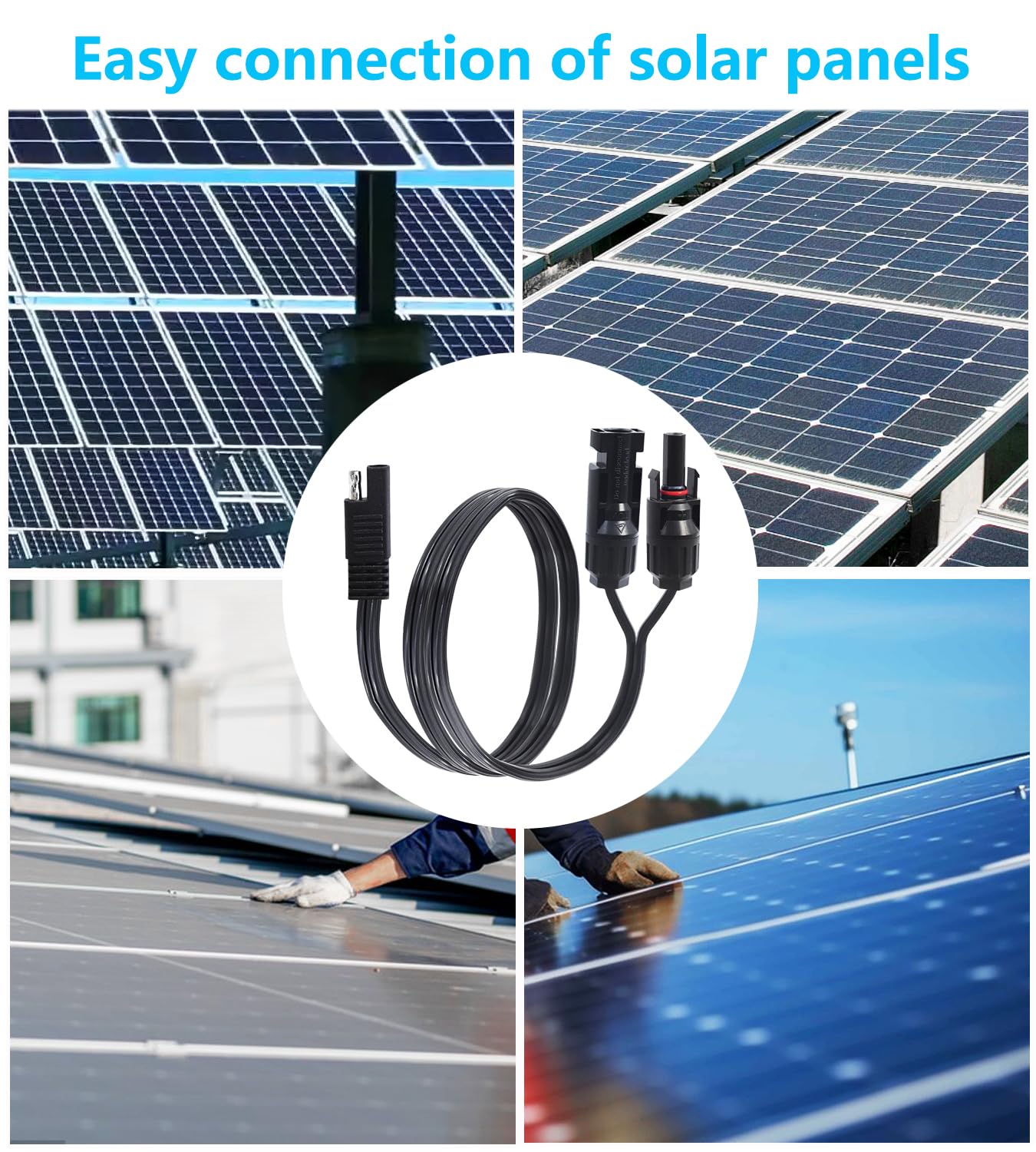 Detalle 2 de LANMINGLEL Solar Panel to SAE Adapter Cable 14AWG: SAE Connector to Male & Female Solar Connectors Extension Wire for Solar Panels and RV Battery Chargers