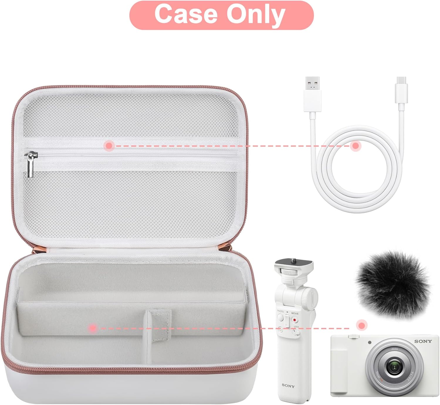 Thumbnail 1 de Canboc Carrying Camera Case for Sony ZV-1 / ZV-1F / ZV-1 II vlog kit – travel storage bag with strap (case only) – White