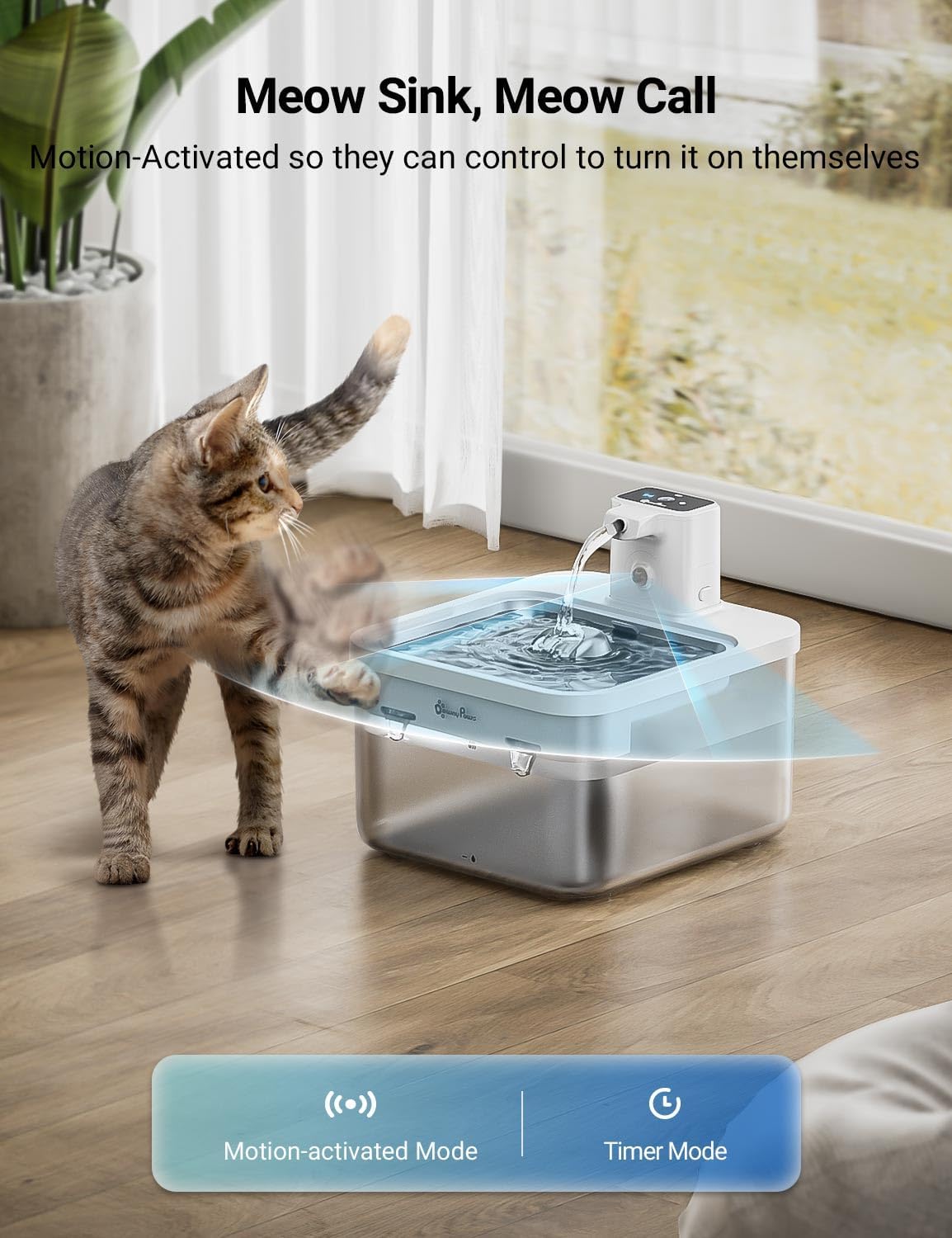 Detalle de DownyPaws Wireless Cat Water Fountain with 2.5L Capacity and Motion Sensor
