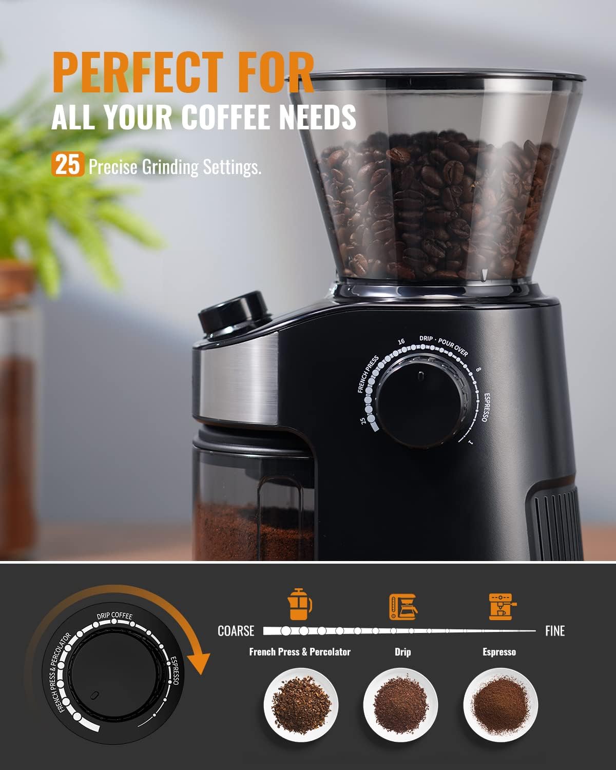 Detalle de SHARDOR Coffee Grinder 25 grind settings