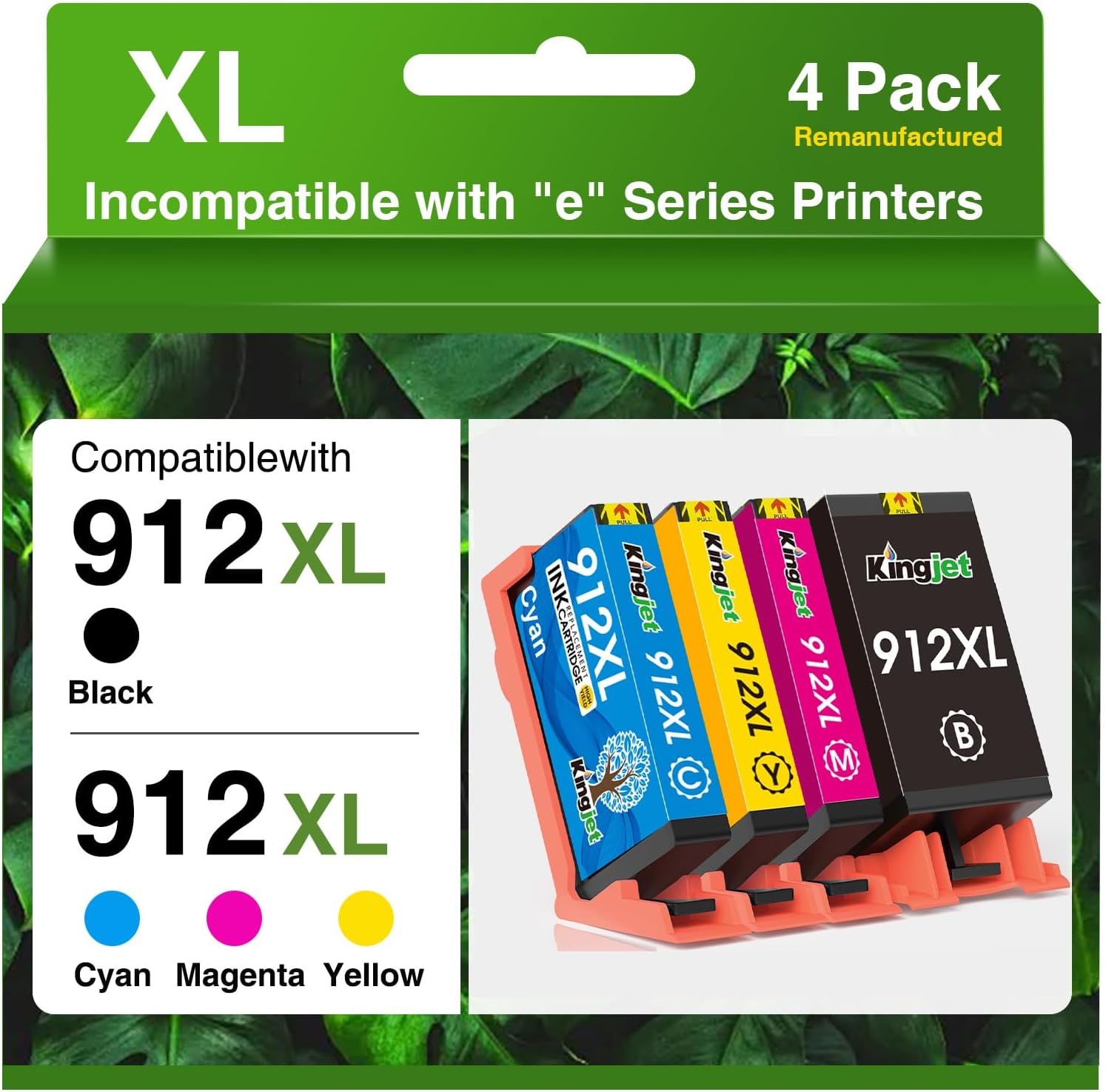 Detalle de KINGJET 912XL Cartucce d'inchiostro compatibili (4 pezzi) per HP OfficeJet Pro 8020/8022/8024 e modelli 8010/8012/8014 – Nero+Ciano+Magenta+Giallo