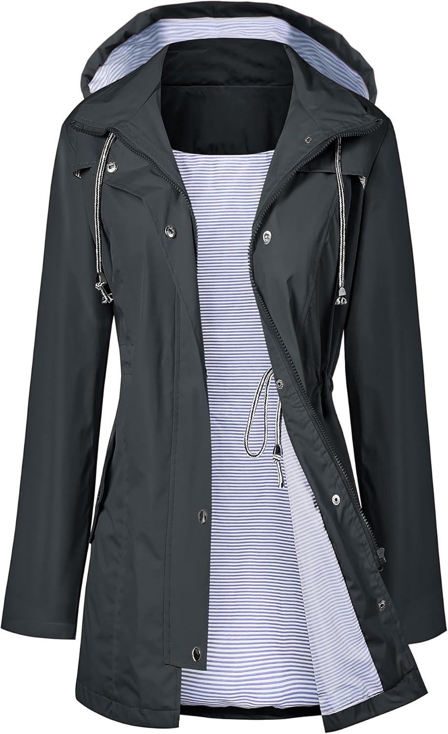 Detalle de LOMON Raincoat Women Waterproof Long Hooded Trench Coat