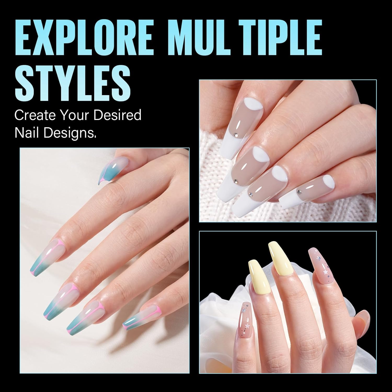 Detalle 2 de TOMICCA Capsule Americaine Ongle Medium Ballerine – 216 Embouts Gel Couverture Complète, 12 Tailles, DIY Nail Art