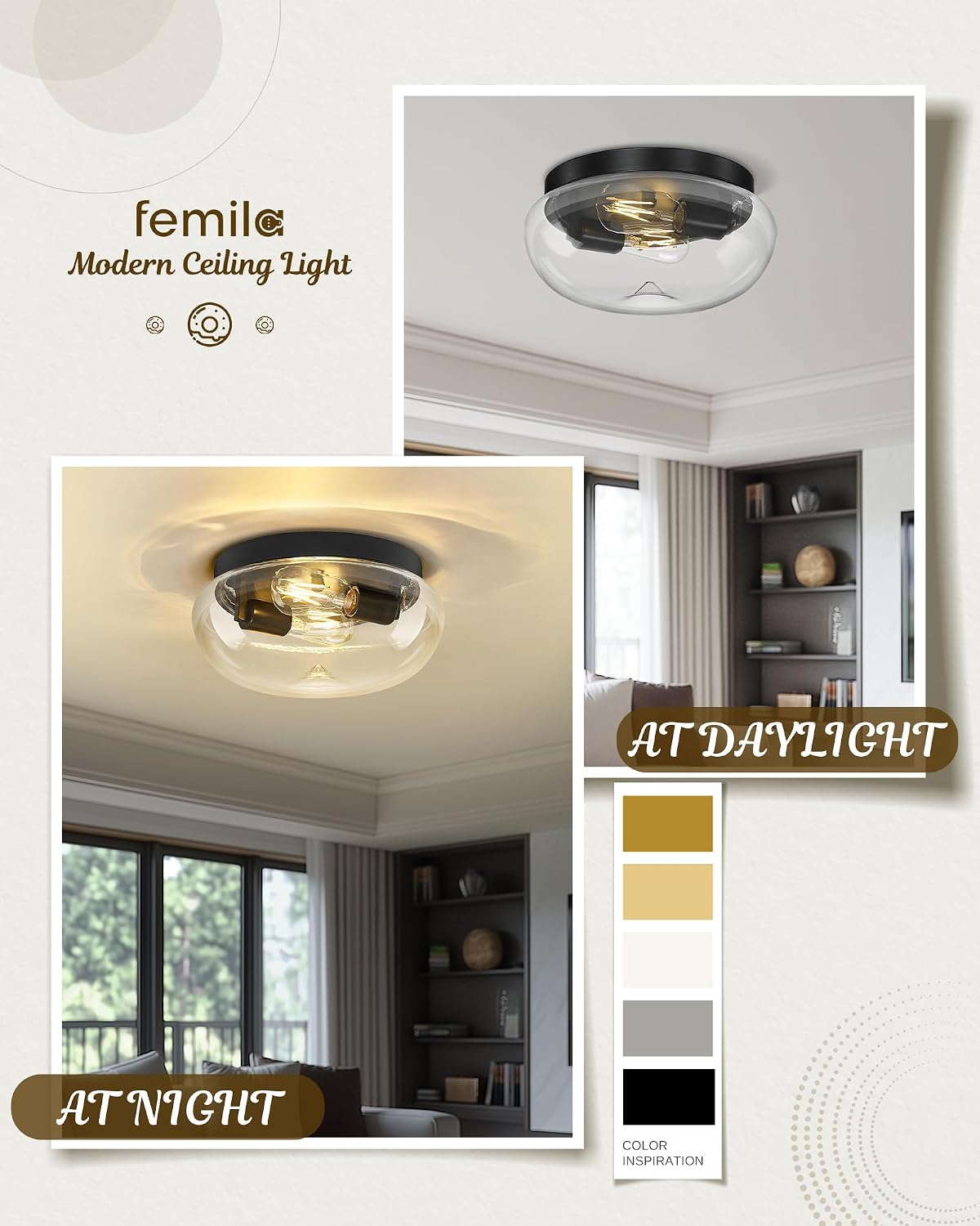 Detalle 2 de FEMILA Flush Mount Ceiling Light, 12-inch