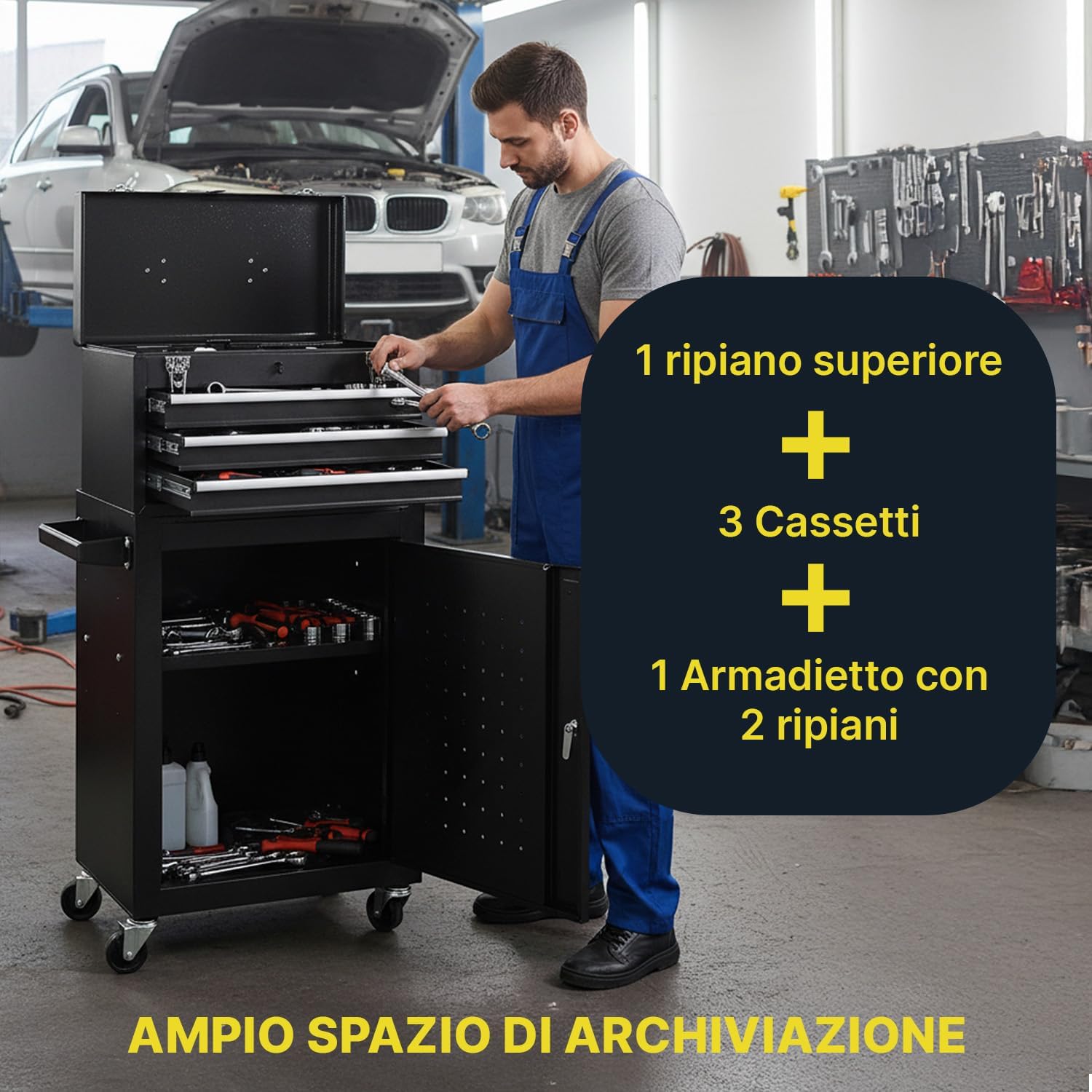 Detalle 2 de DAIMANN Carrello porta attrezzi 3 cassetti 🛠