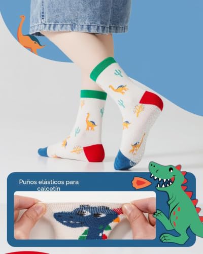 Detalle 2 de Kyopp: 5 pares de calcetines antideslizantes para niños (6–8 años) con motivos de animales