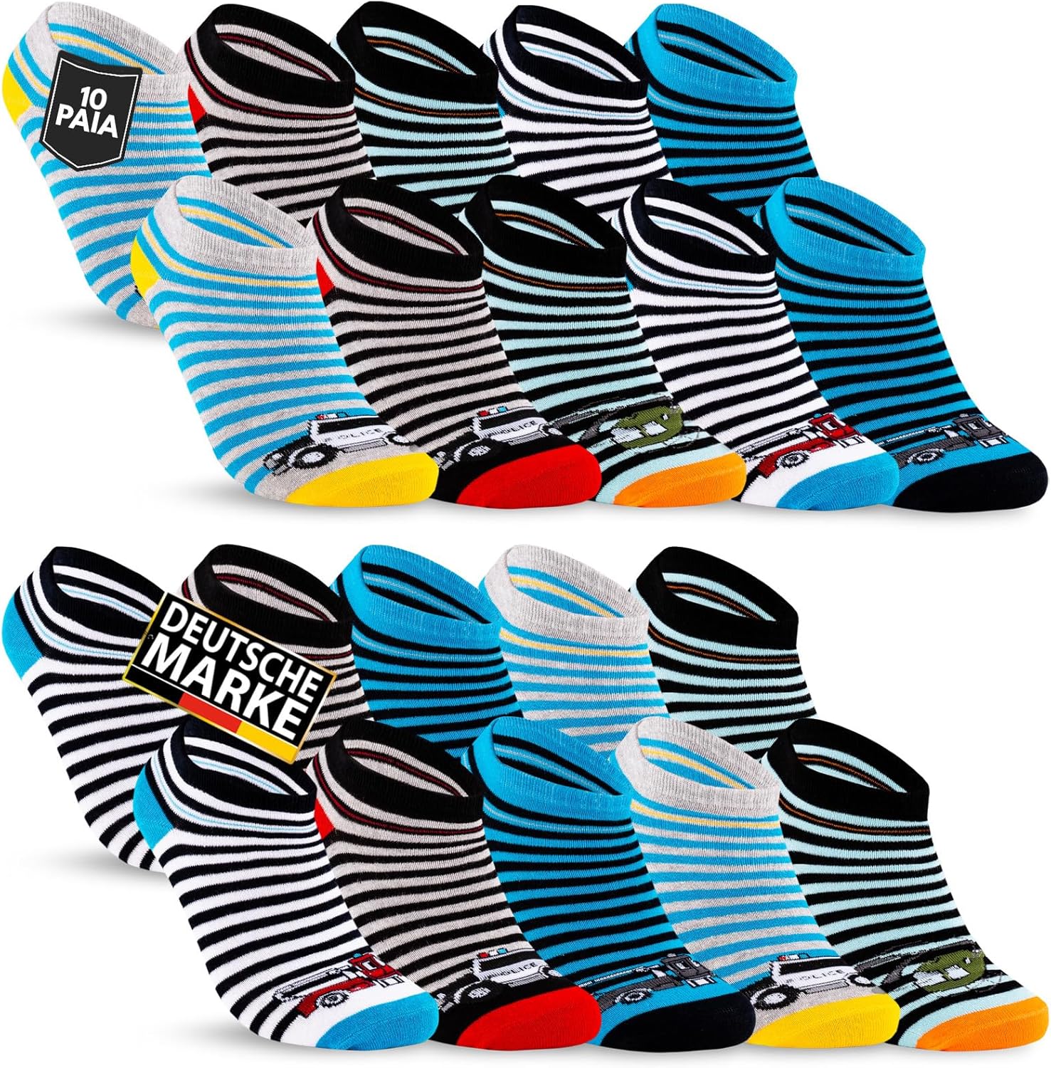 Confezione sockenkauf24 da 10 paia di calzini corti per bambini e ragazzi in cotone